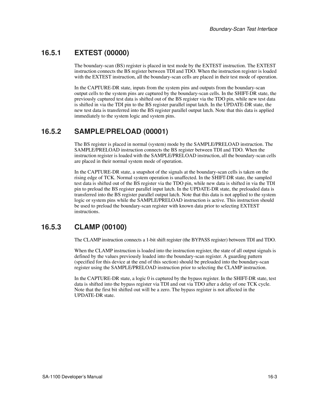 Intel SA-1100 manual Extest, Sample/Preload, Clamp 