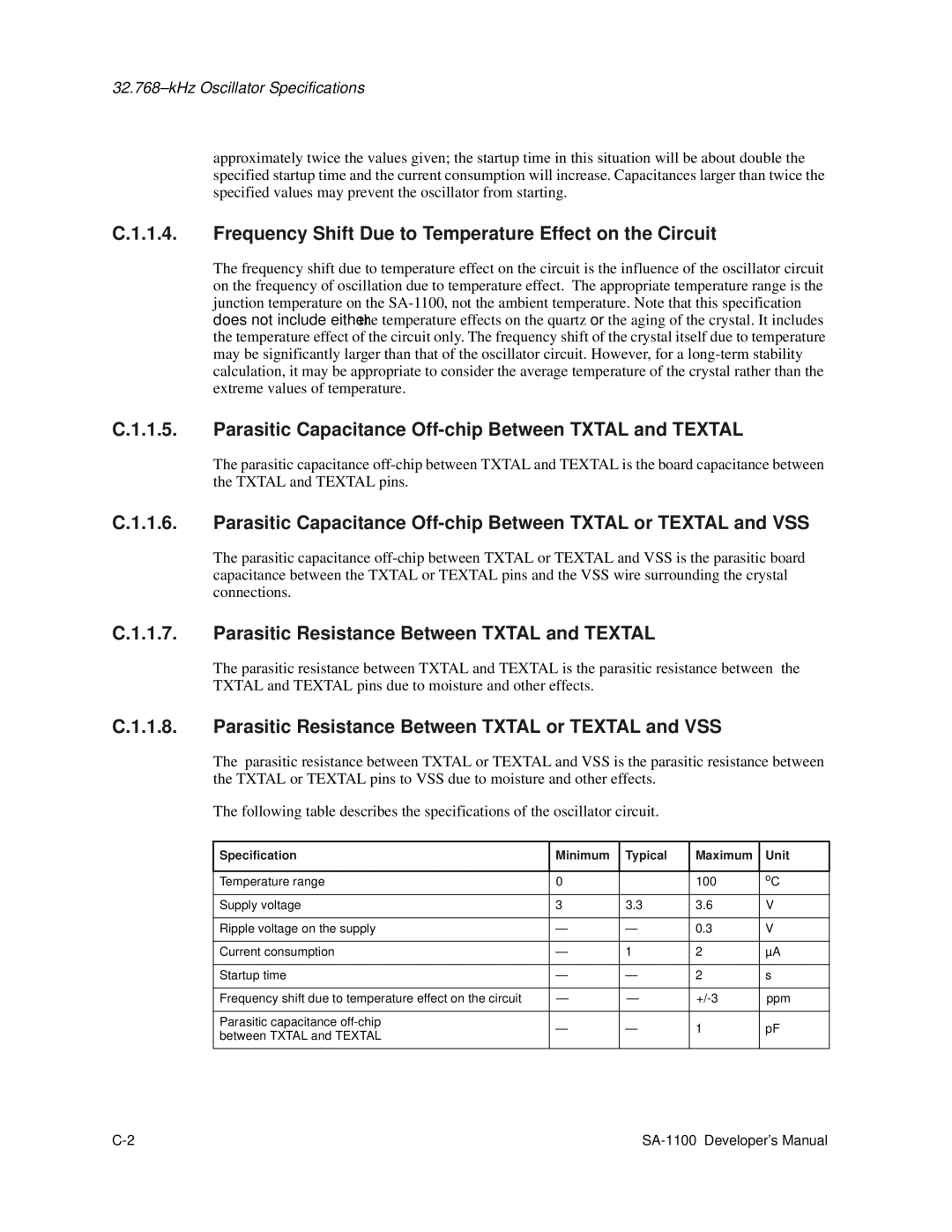 Intel SA-1100 Frequency Shift Due to Temperature Effect on the Circuit, Parasitic Resistance Between Txtal and Textal 