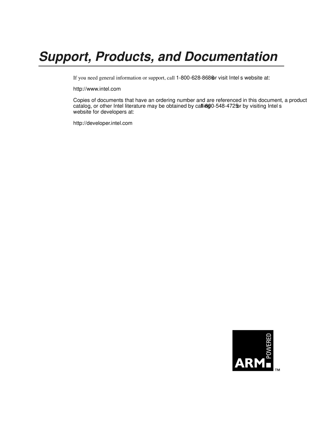 Intel SA-1100 manual Support, Products, and Documentation 