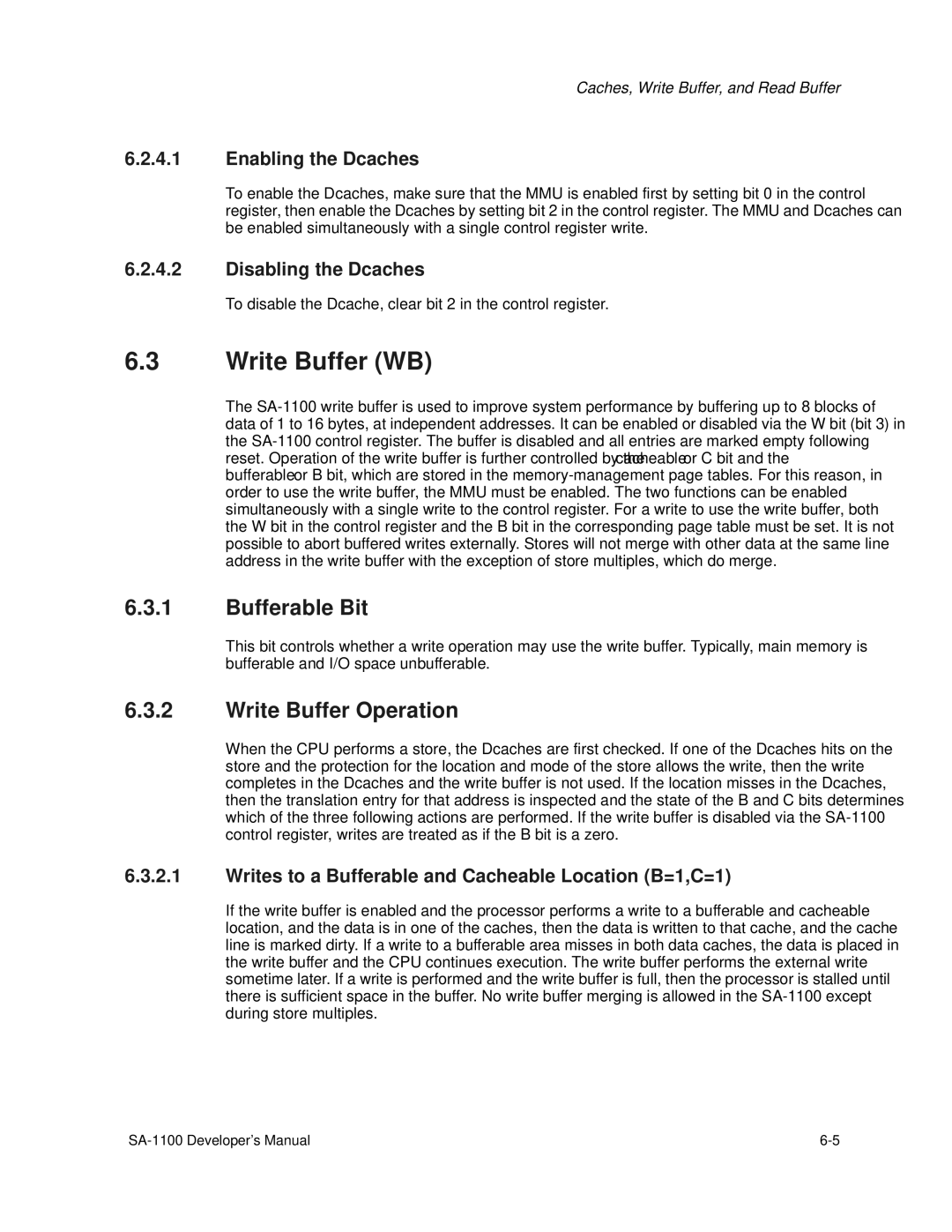 Intel SA-1100 manual Write Buffer WB, Bufferable Bit, Write Buffer Operation 