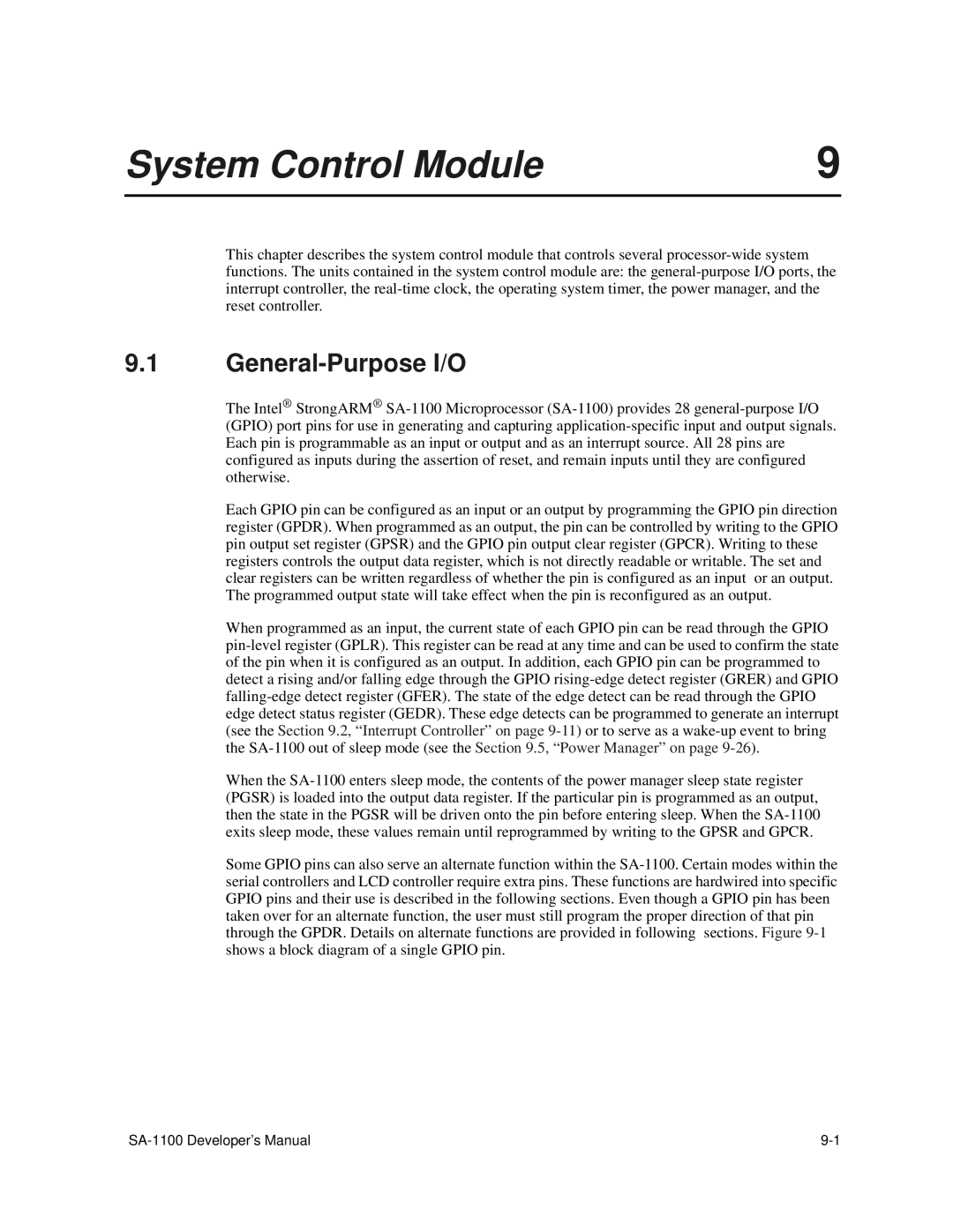 Intel SA-1100 manual System Control Module, General-Purpose I/O 