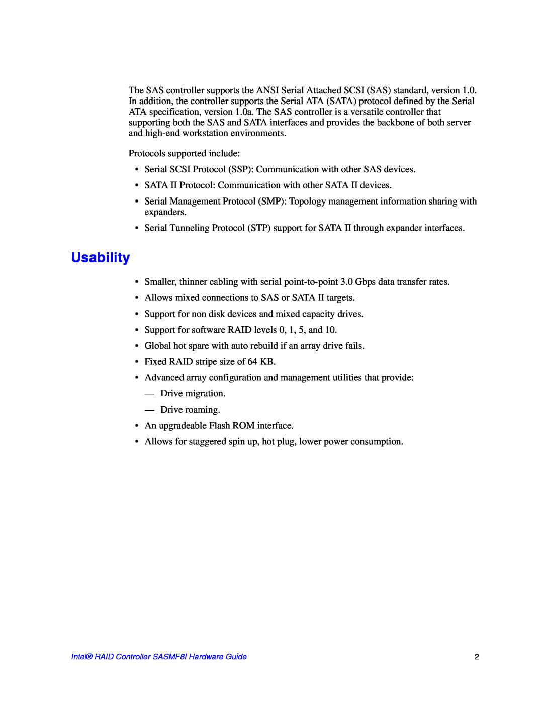 Intel SASMF8I manual Usability 