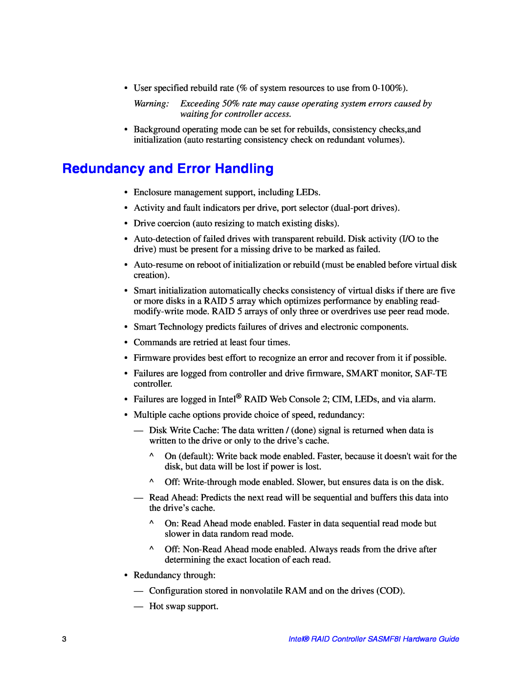 Intel SASMF8I manual Redundancy and Error Handling 