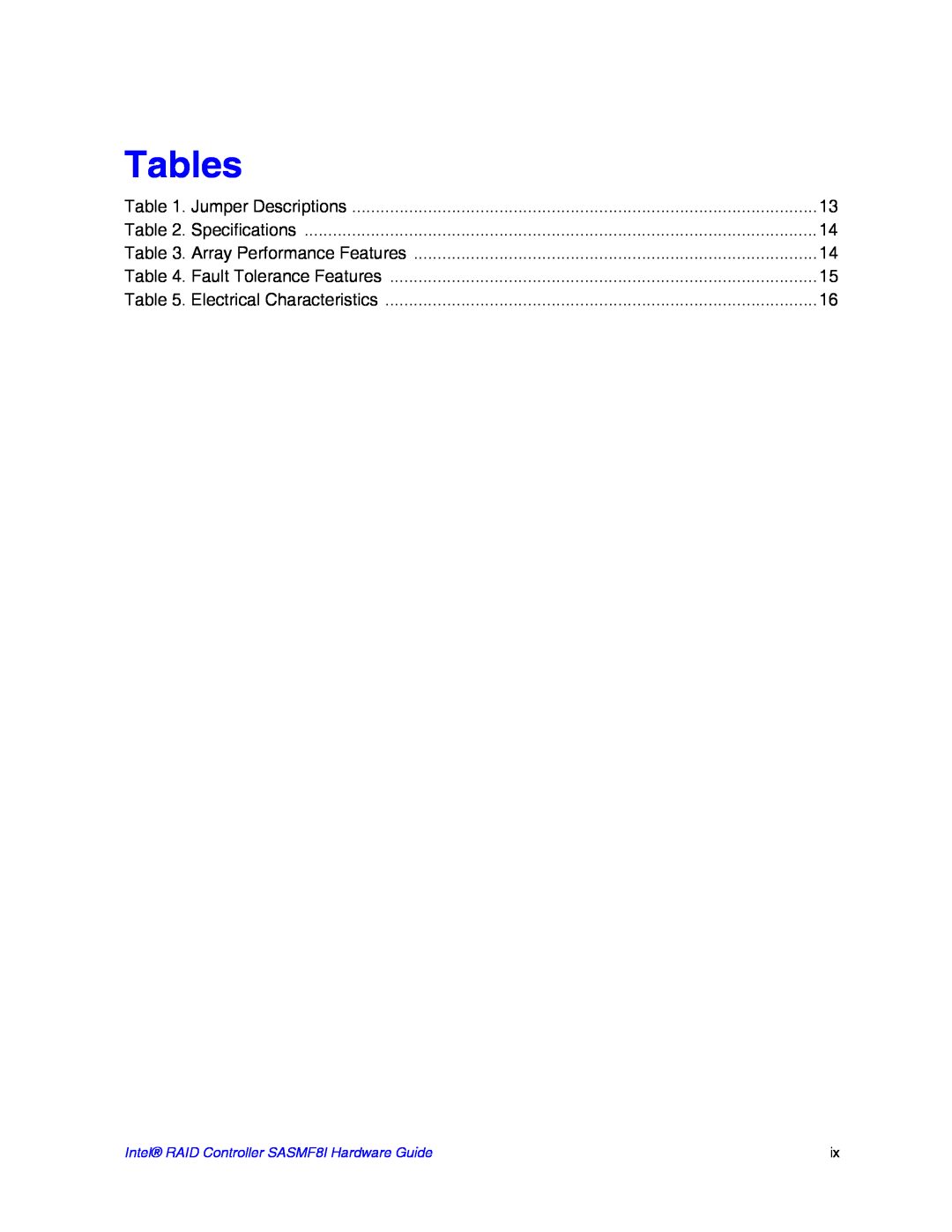 Intel SASMF8I manual Tables 