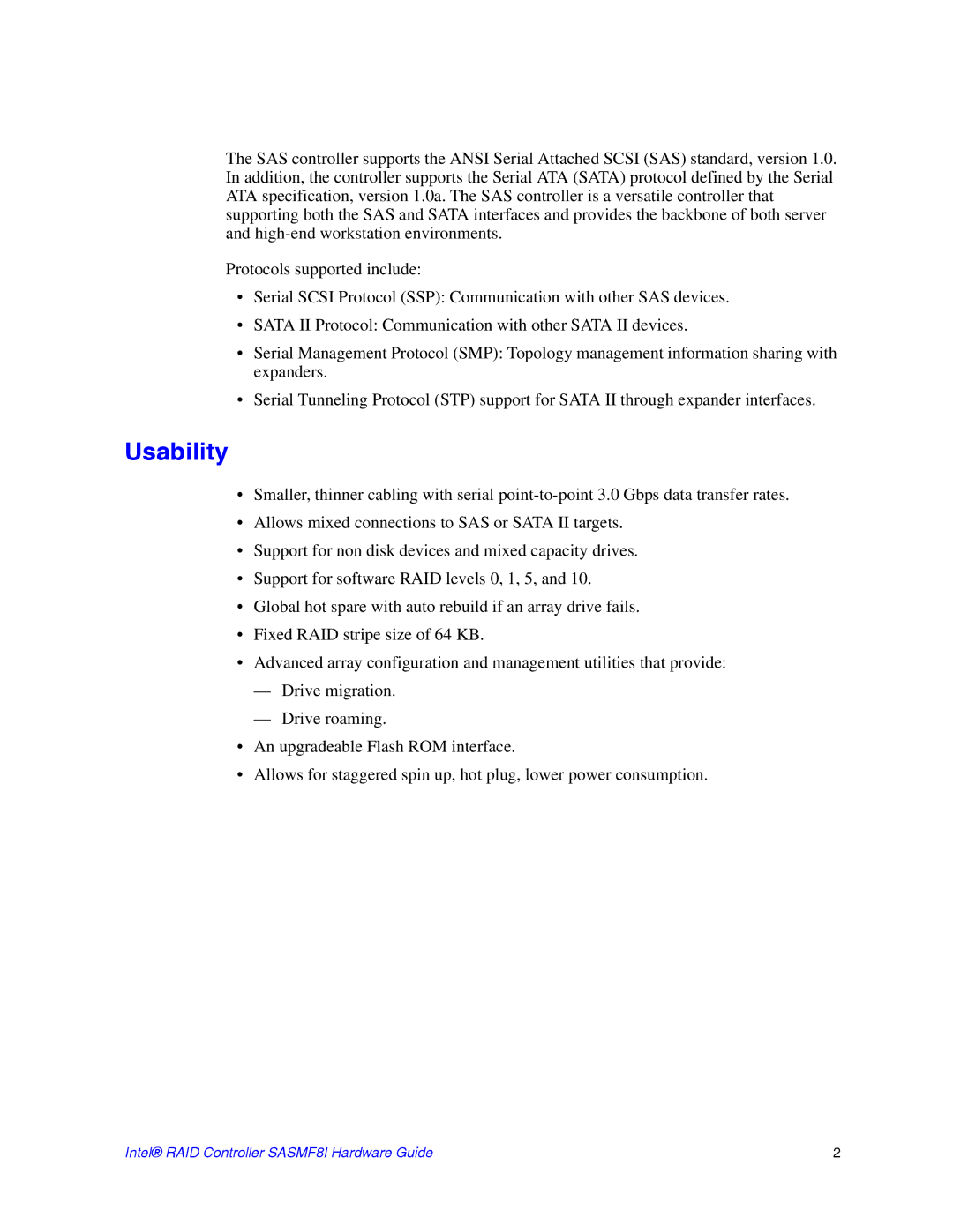 Intel SASMF8I manual Usability 