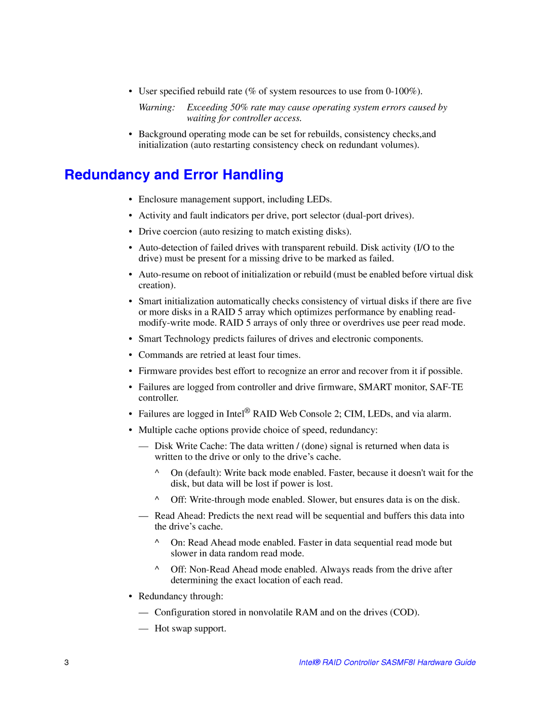 Intel SASMF8I manual Redundancy and Error Handling 