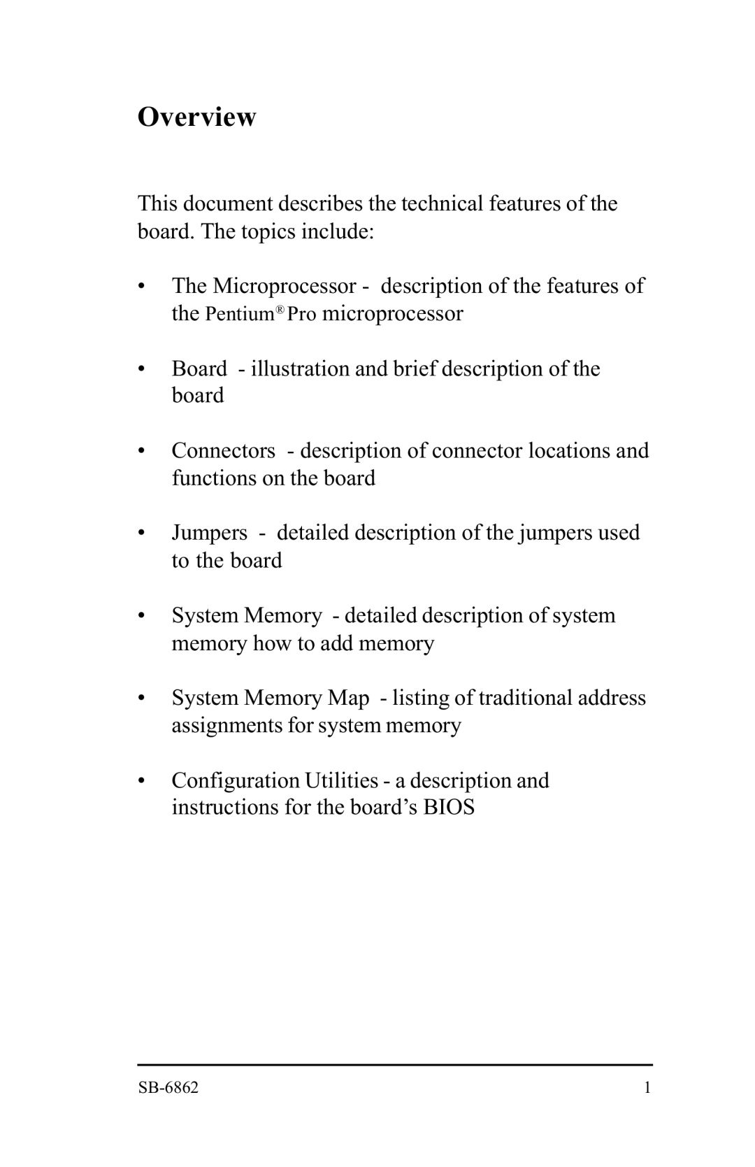 Intel SB-6862 manual Overview 