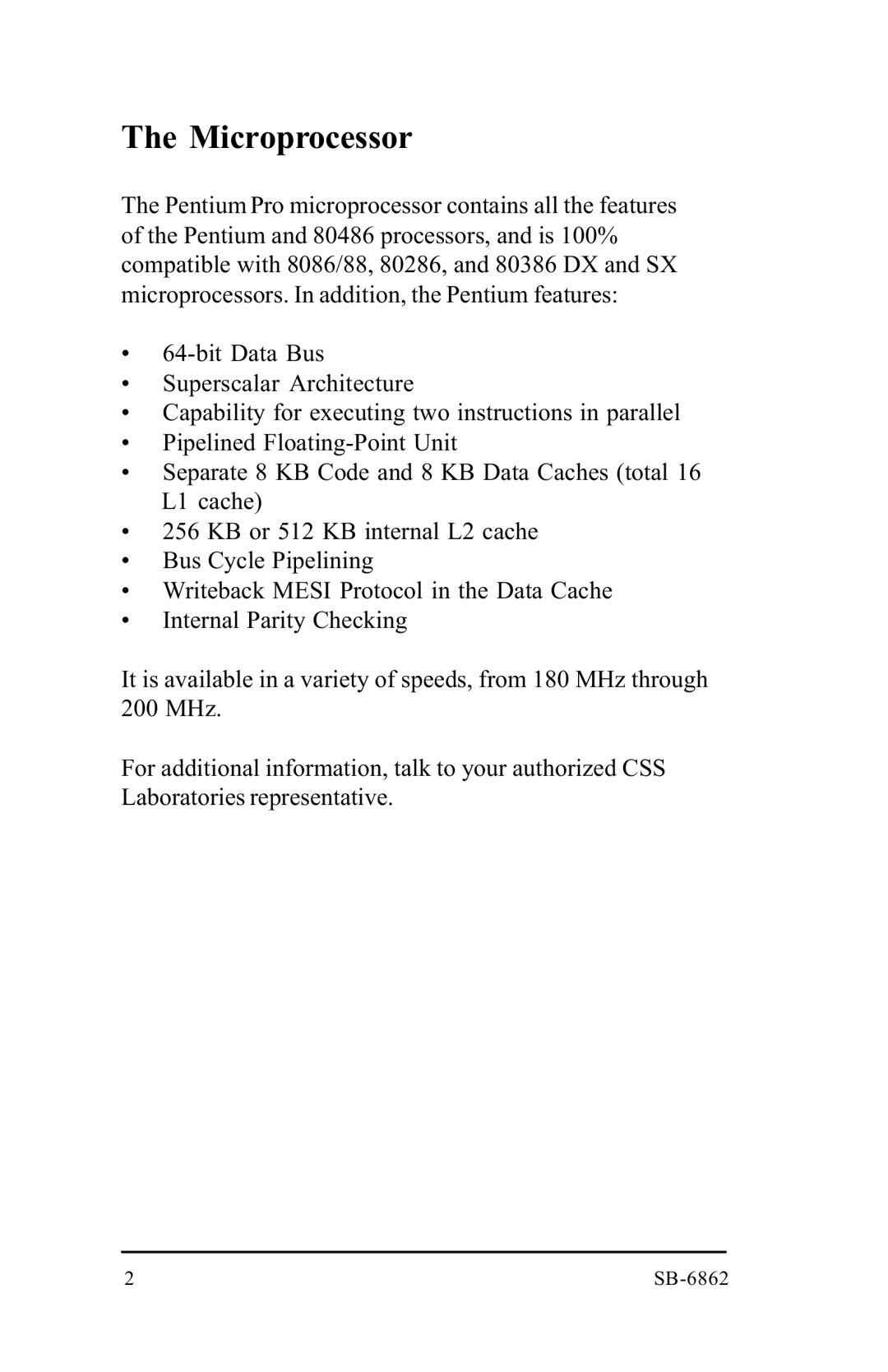 Intel SB-6862 manual Microprocessor 