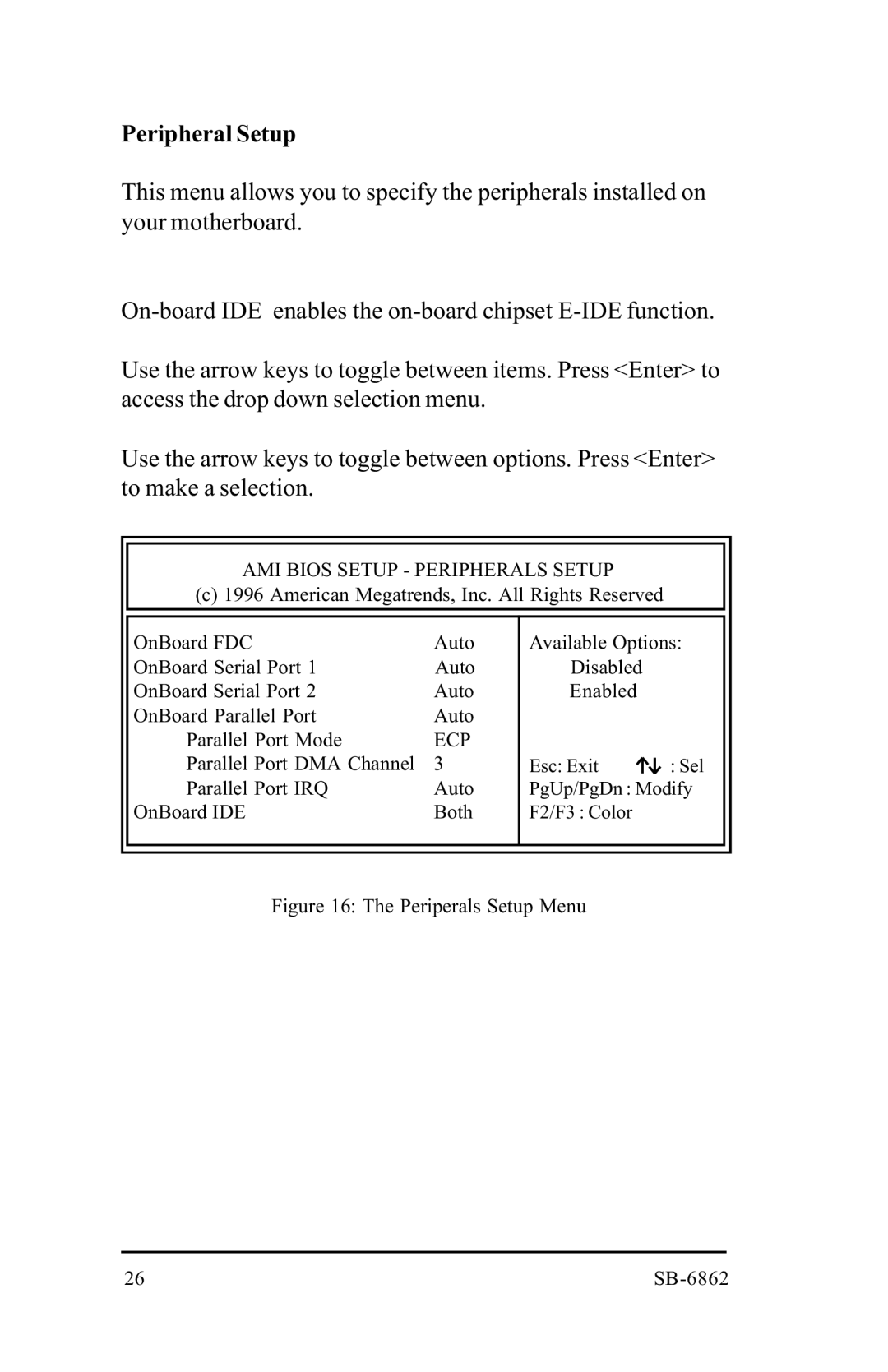 Intel SB-6862 manual AMI Bios Setup Peripherals Setup, Ecp 