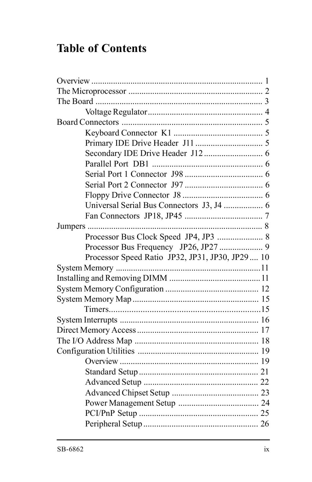 Intel SB-6862 manual Table of Contents 