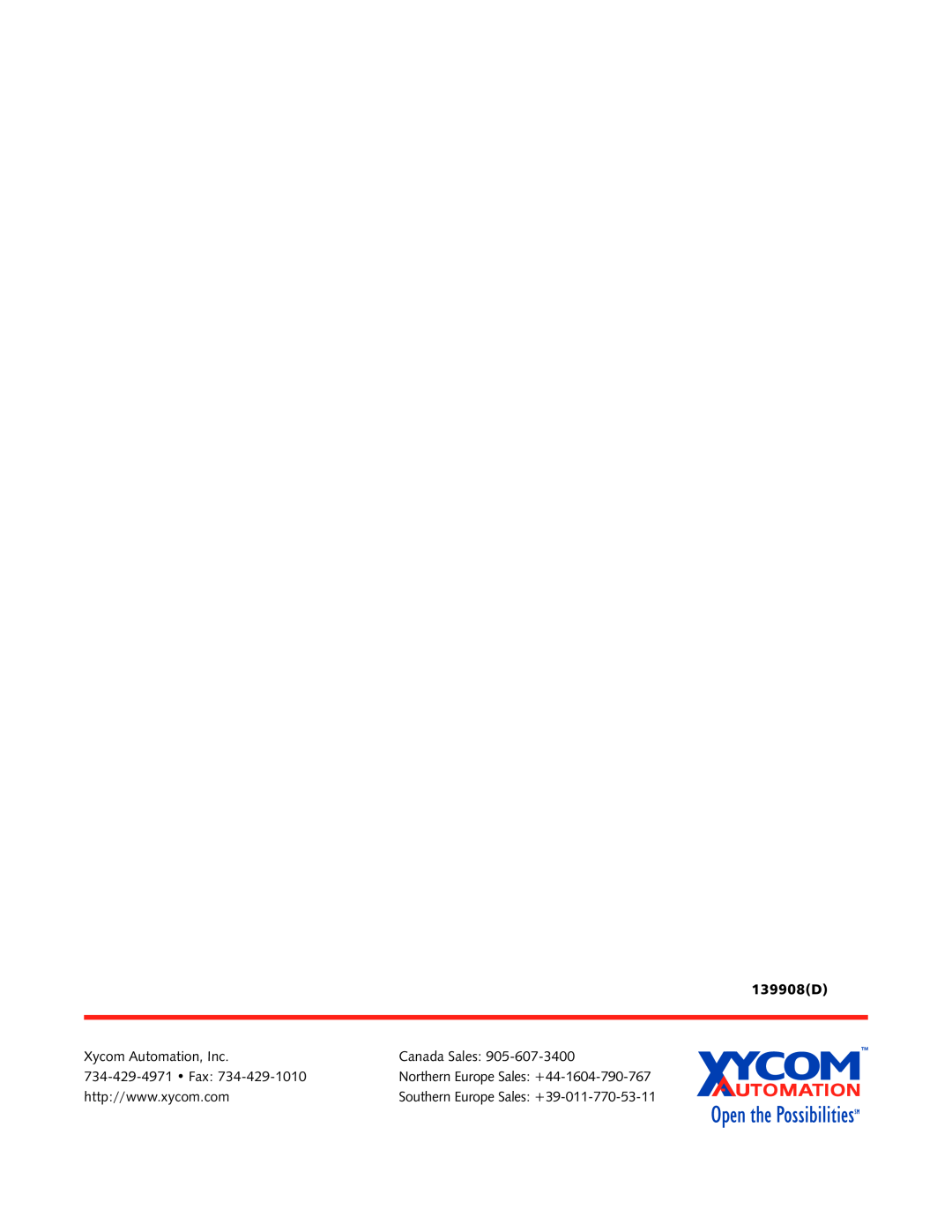 Intel SBC-370 manual 139908D, Xycom Automation, Inc, Canada Sales, Northern Europe Sales +44-1604-790-767 