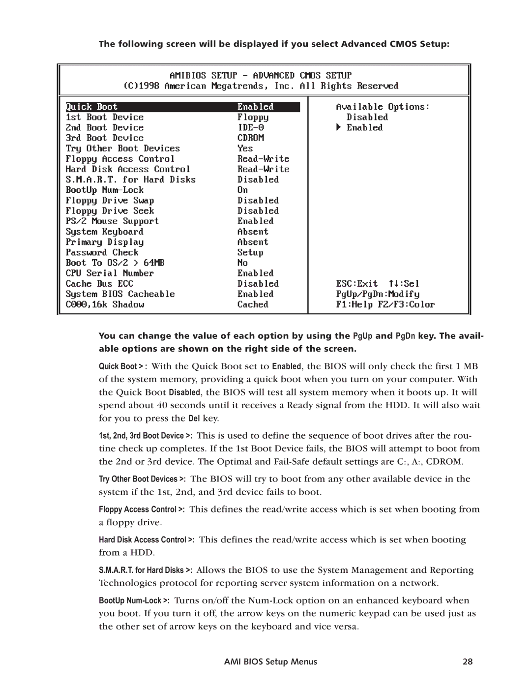 Intel SBC-370 manual AMI Bios Setup Menus 