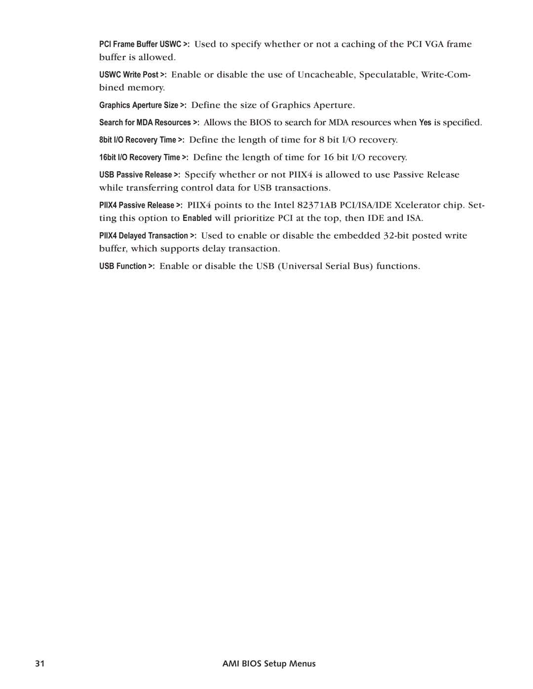 Intel SBC-370 manual AMI Bios Setup Menus 