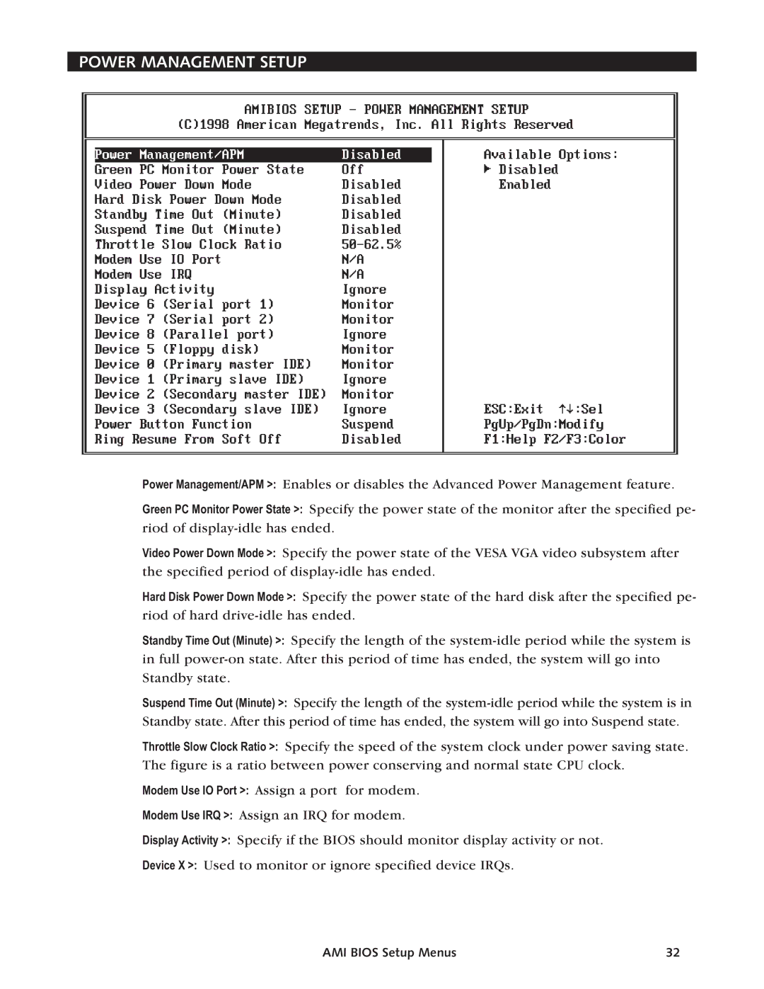 Intel SBC-370 manual Power Management Setup 