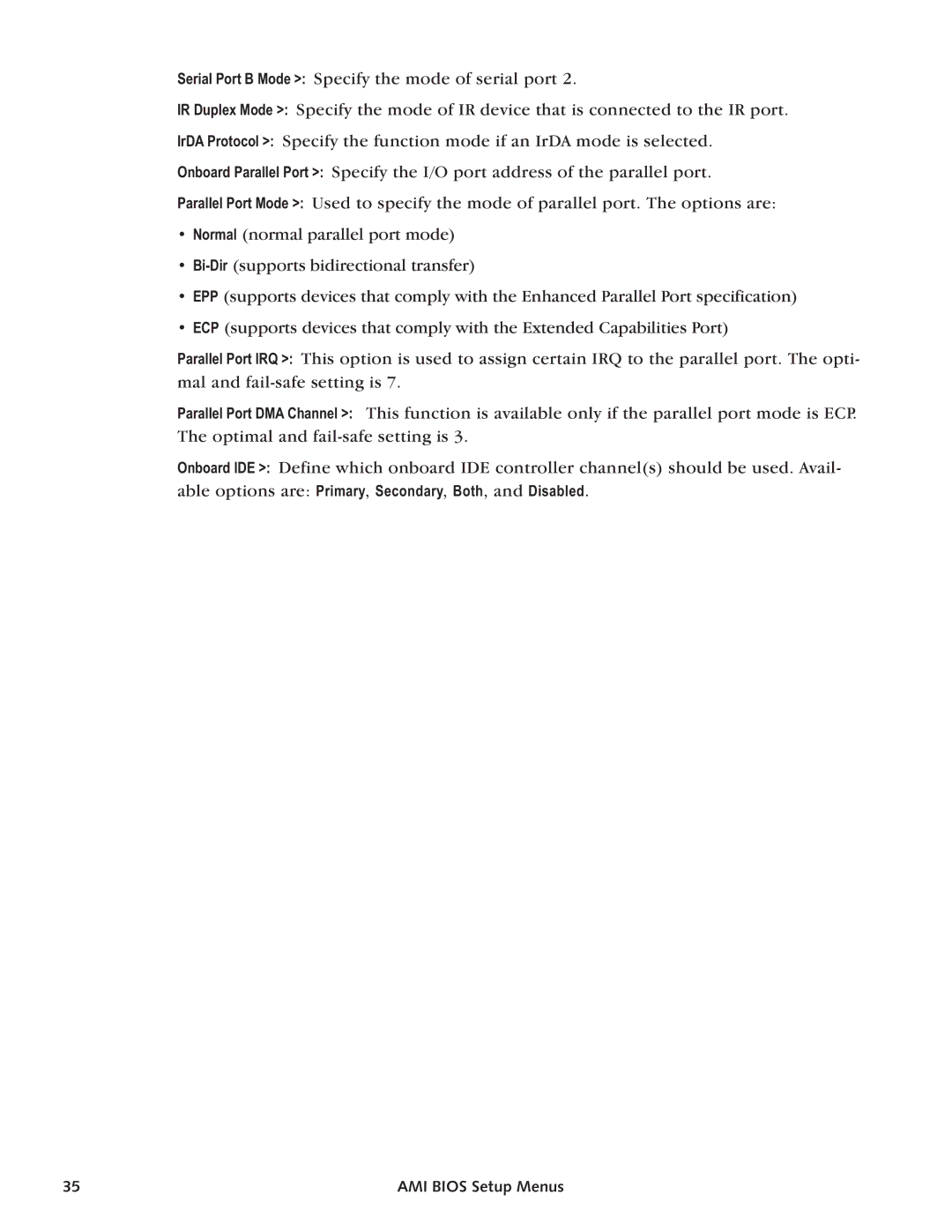 Intel SBC-370 manual AMI Bios Setup Menus 