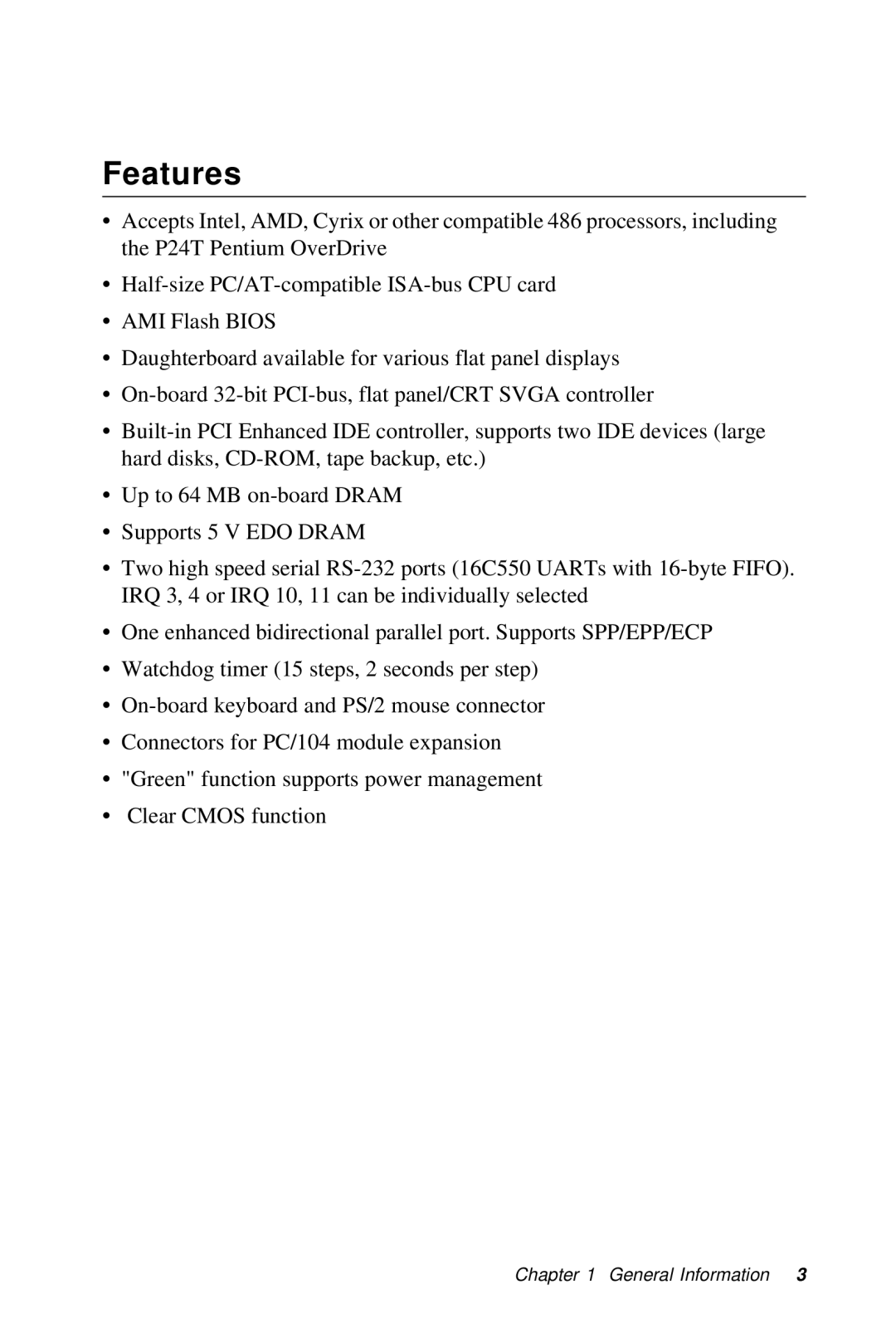 Intel SBC-455 manual Features 