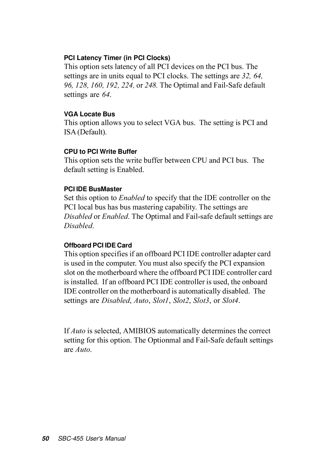 Intel SBC-455 manual PCI Latency Timer in PCI Clocks 