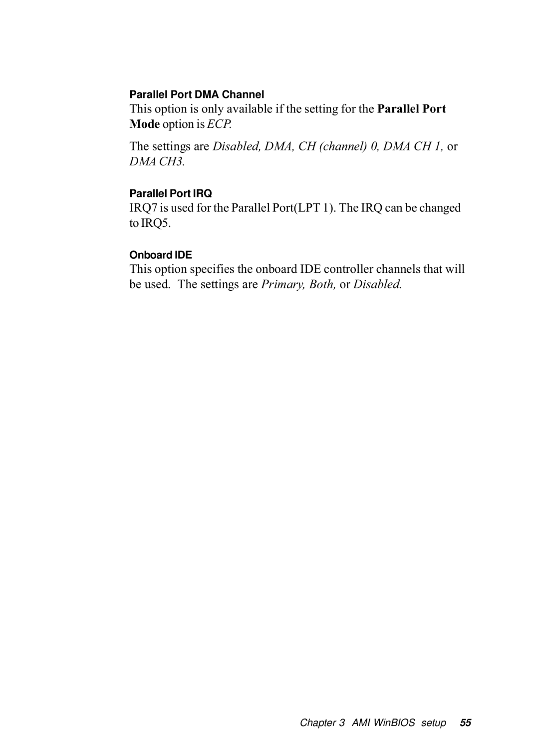 Intel SBC-455 manual Parallel Port DMA Channel 