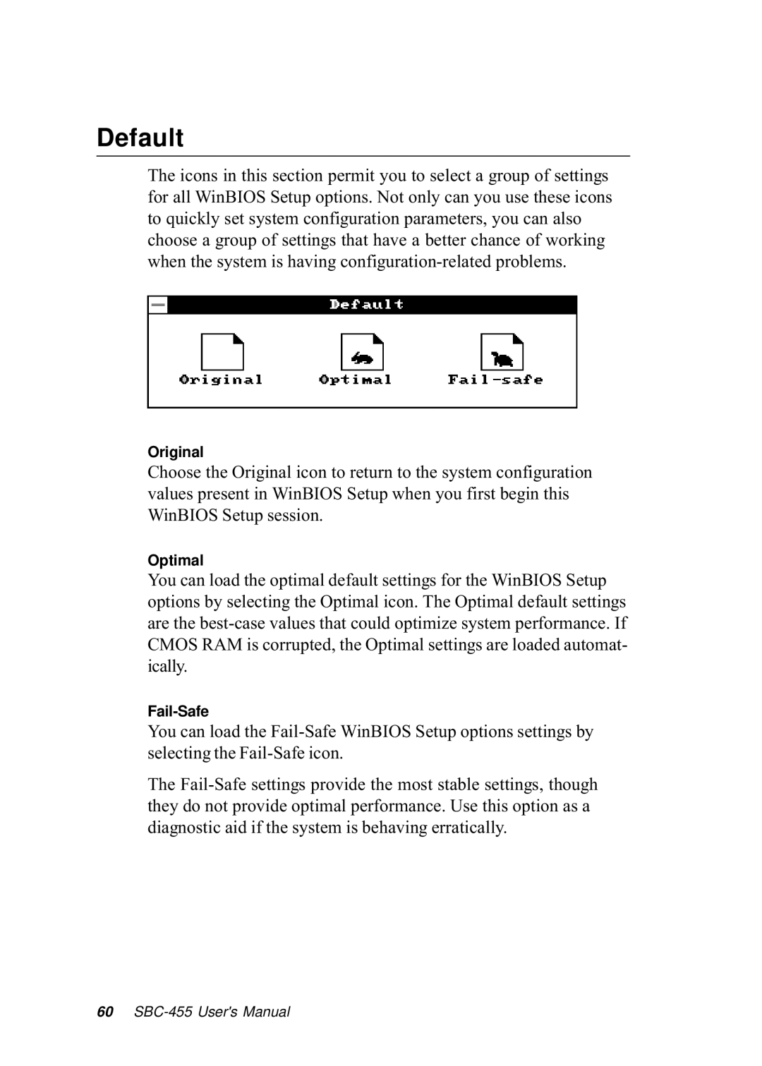 Intel SBC-455 manual Default 