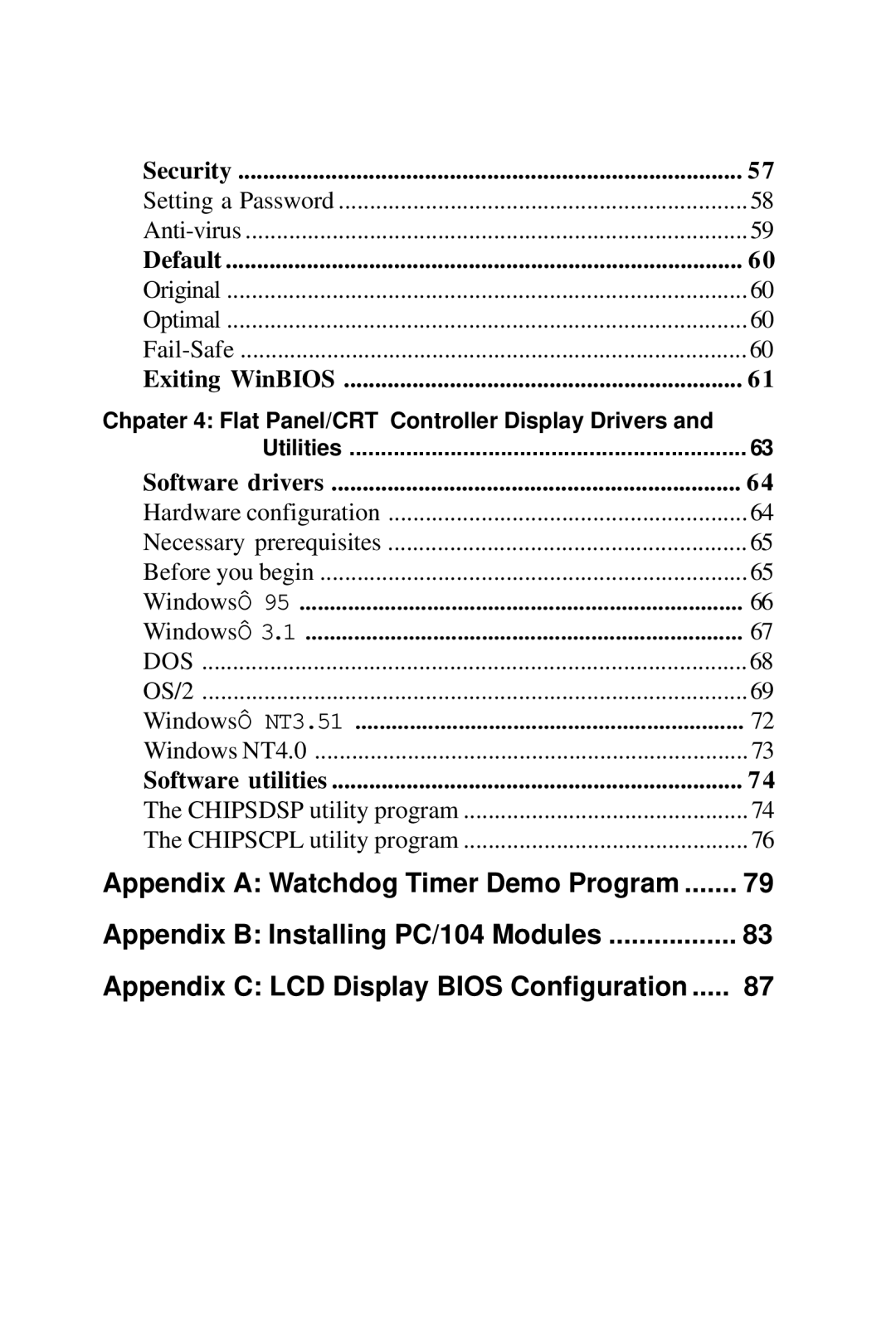 Intel SBC-455 manual Chpater 4 Flat Panel/CRT Controller Display Drivers 