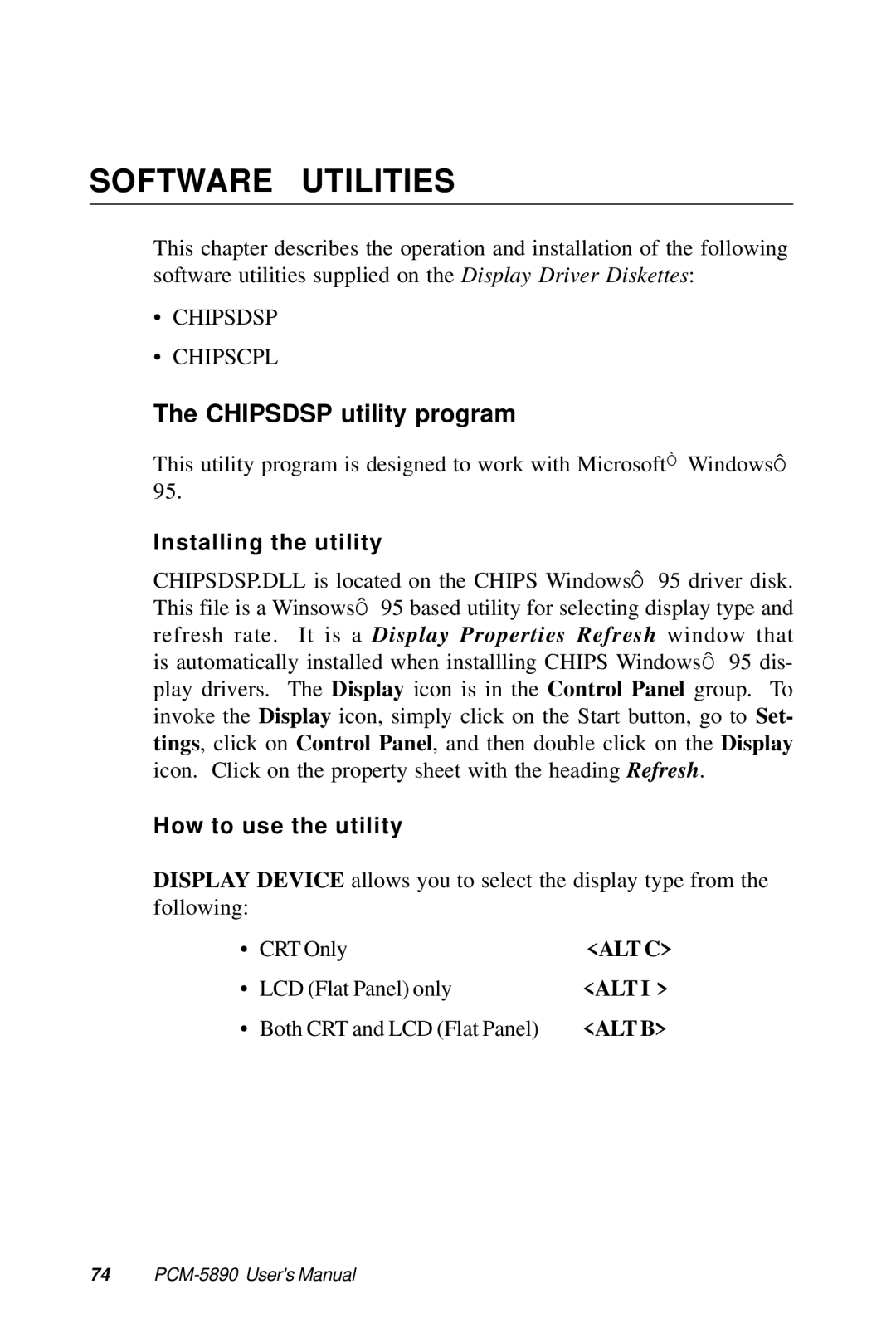 Intel SBC-455 manual Software Utilities, Chipsdsp utility program 