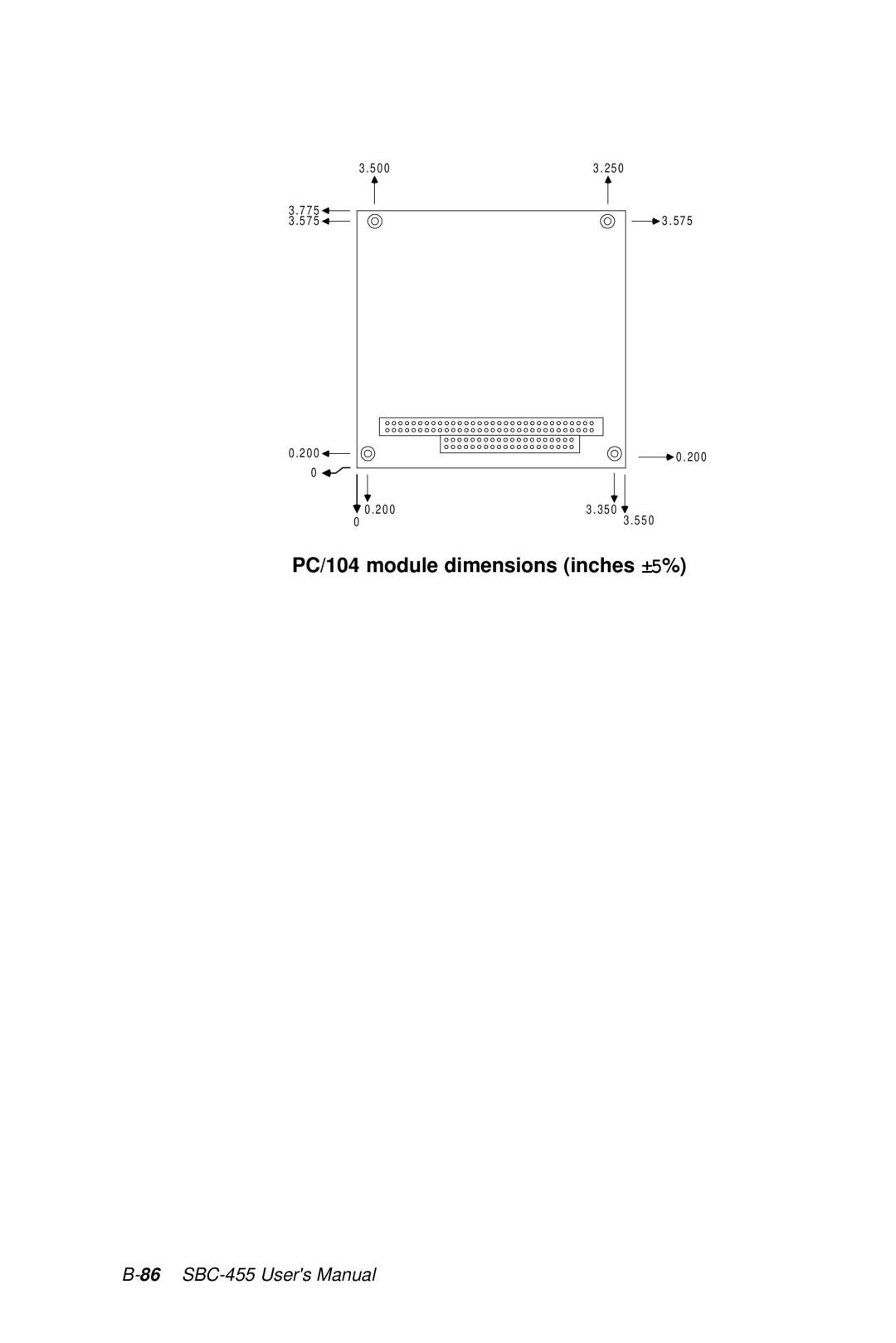 Intel SBC-455 manual PC/104 module dimensions inches ±5% 