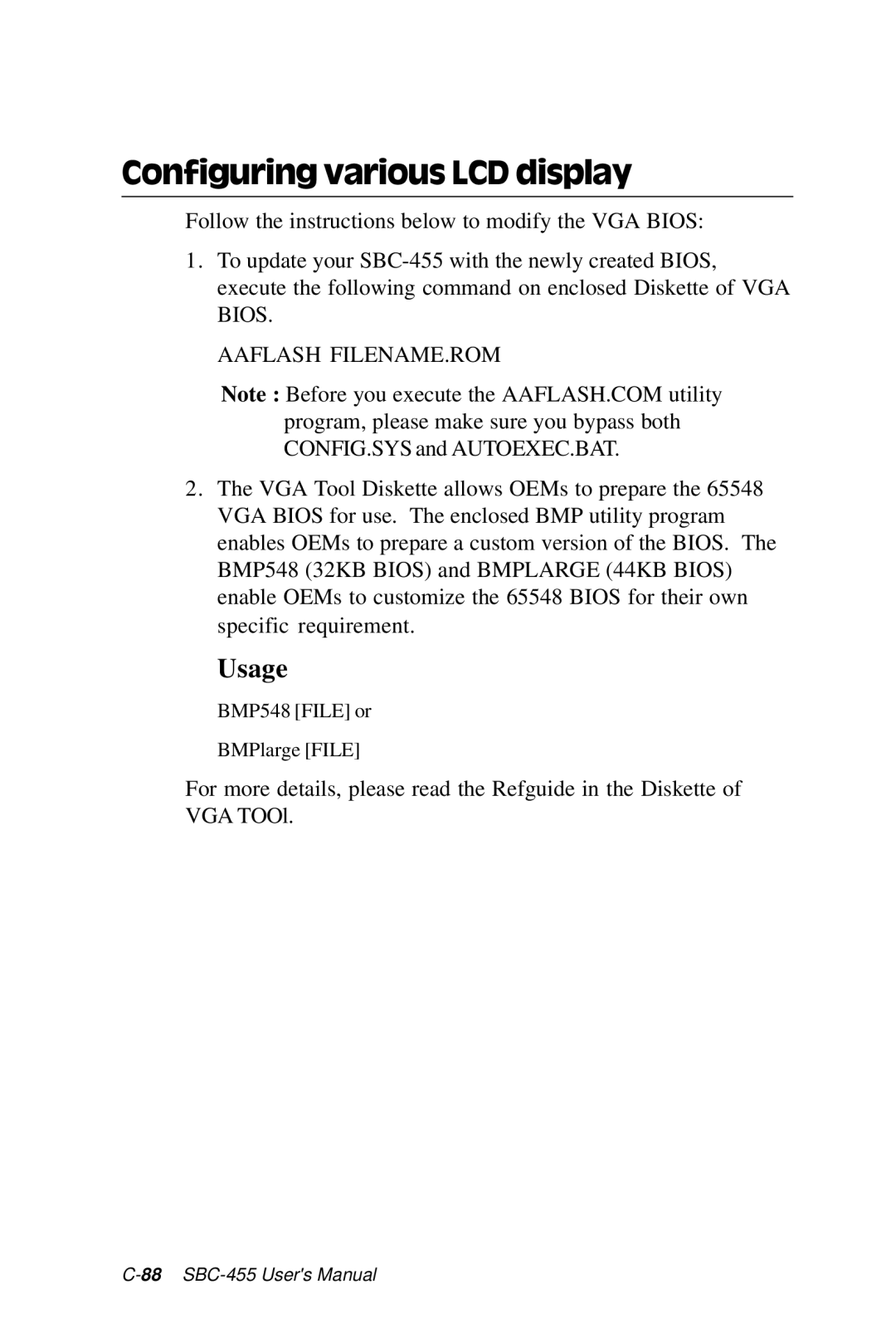 Intel SBC-455 manual Configuring various LCD display 