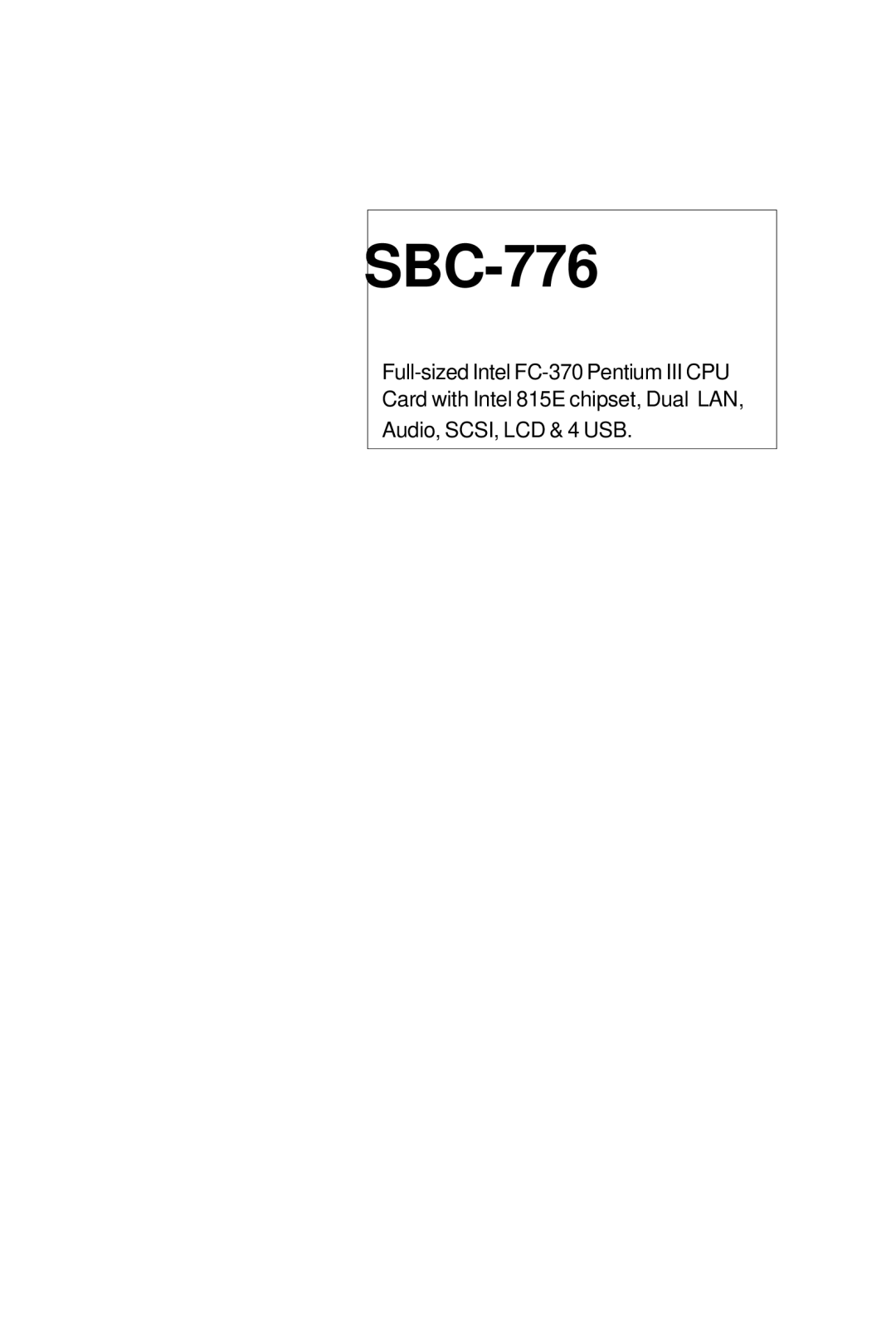 Intel SBC-776 manual 