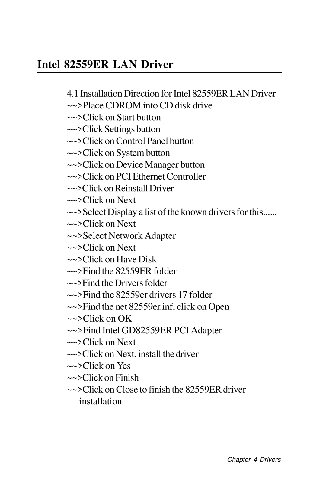 Intel SBC-776 manual Intel 82559ER LAN Driver 