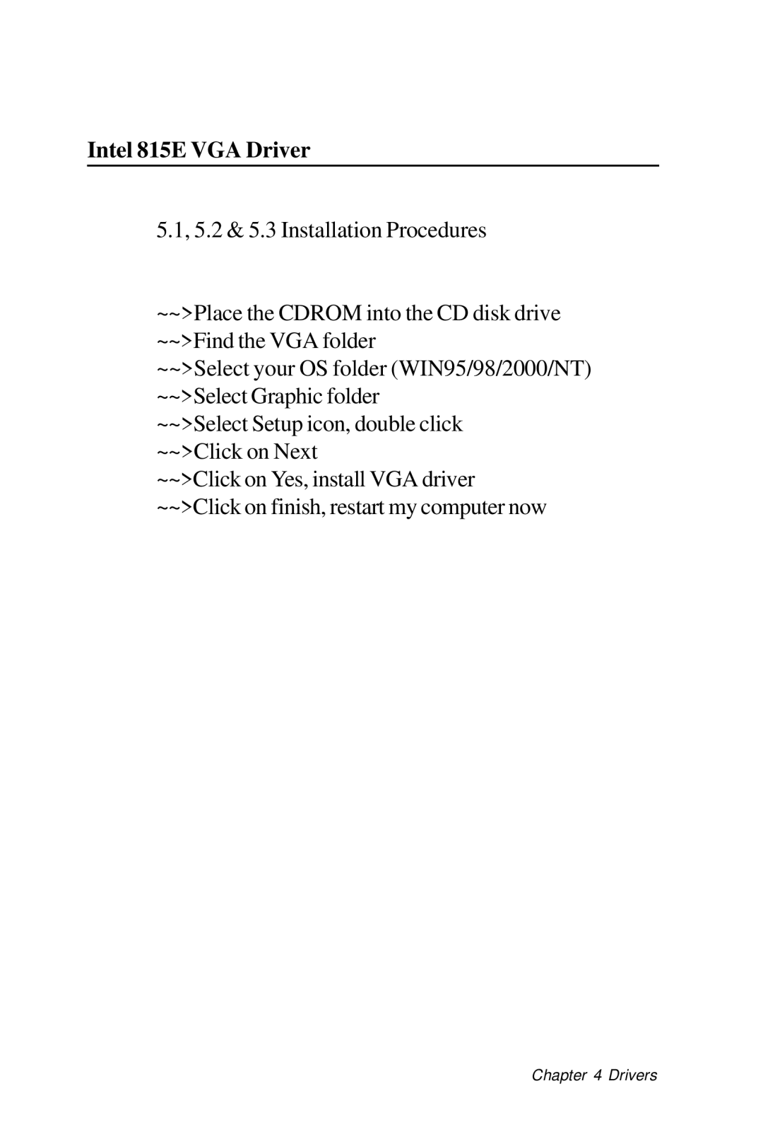 Intel SBC-776 manual Intel 815E VGA Driver 