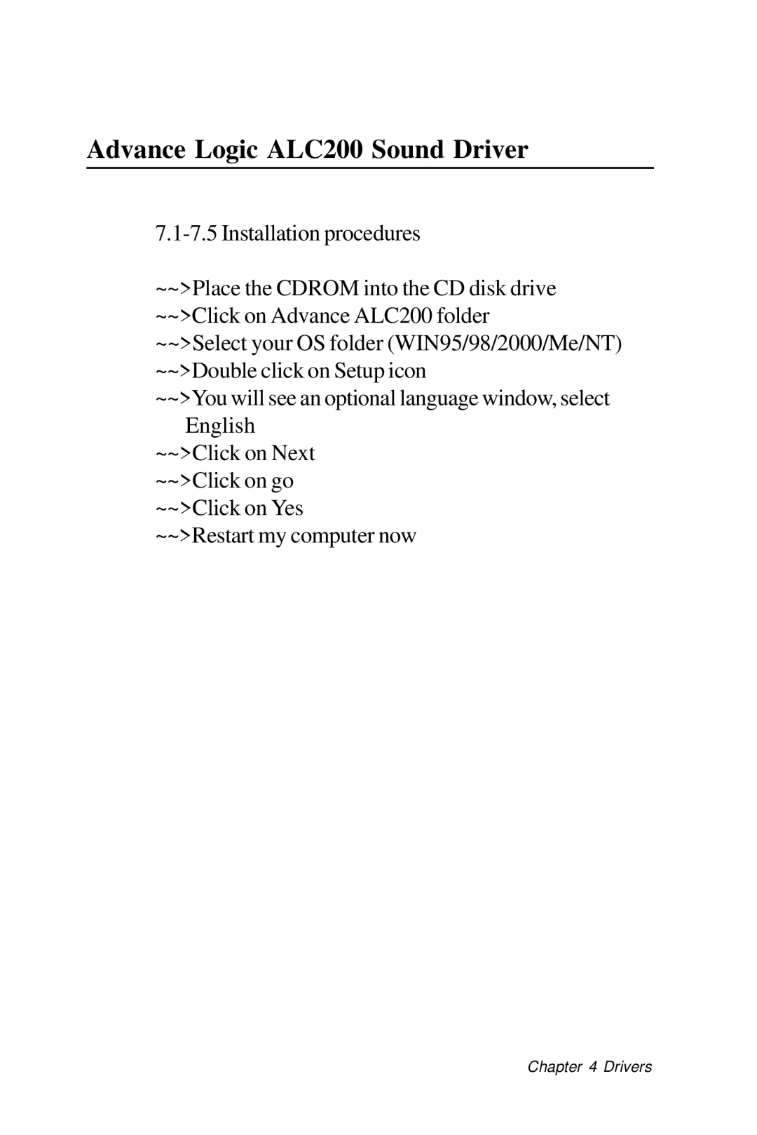 Intel SBC-776 manual Advance Logic ALC200 Sound Driver 