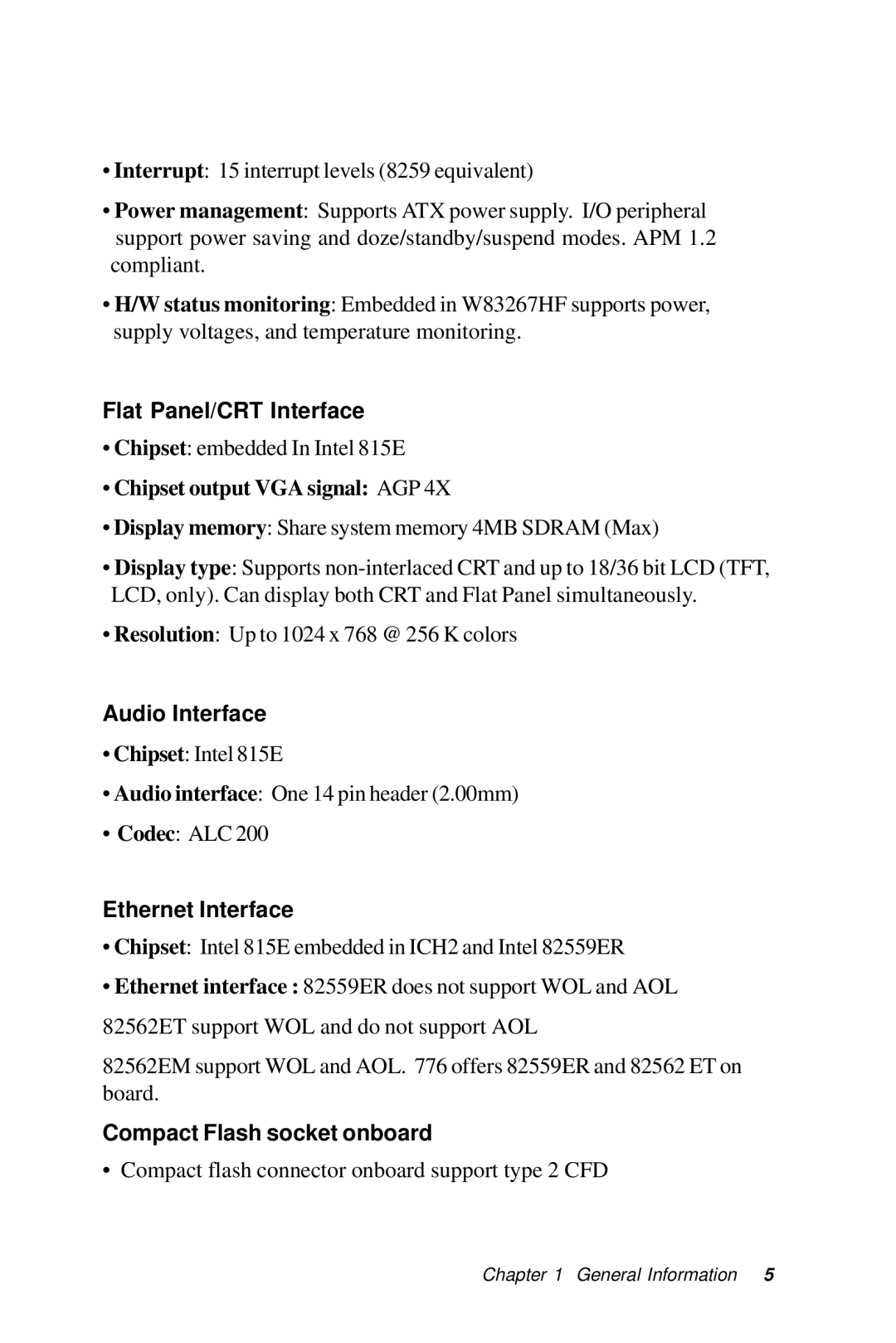 Intel SBC-776 manual Audio Interface 