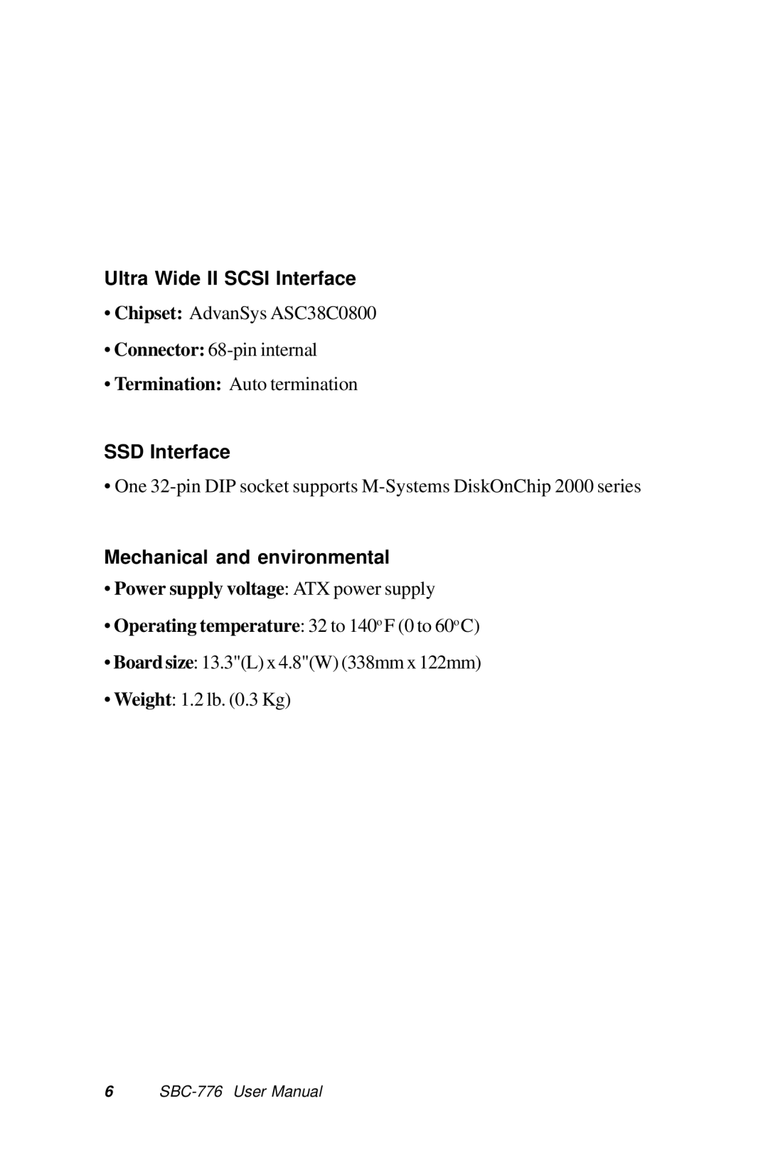 Intel SBC-776 manual Ultra Wide II Scsi Interface 