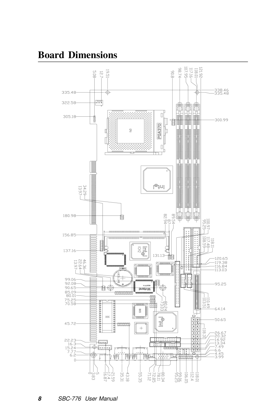 Intel SBC-776 manual Board Dimensions 