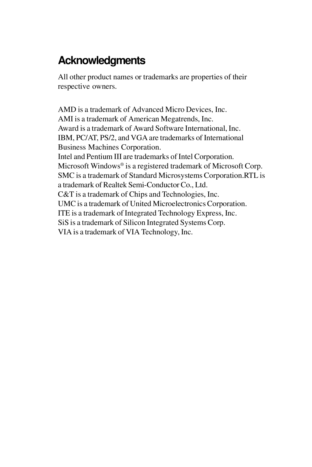 Intel SBC-776 manual Acknowledgments 