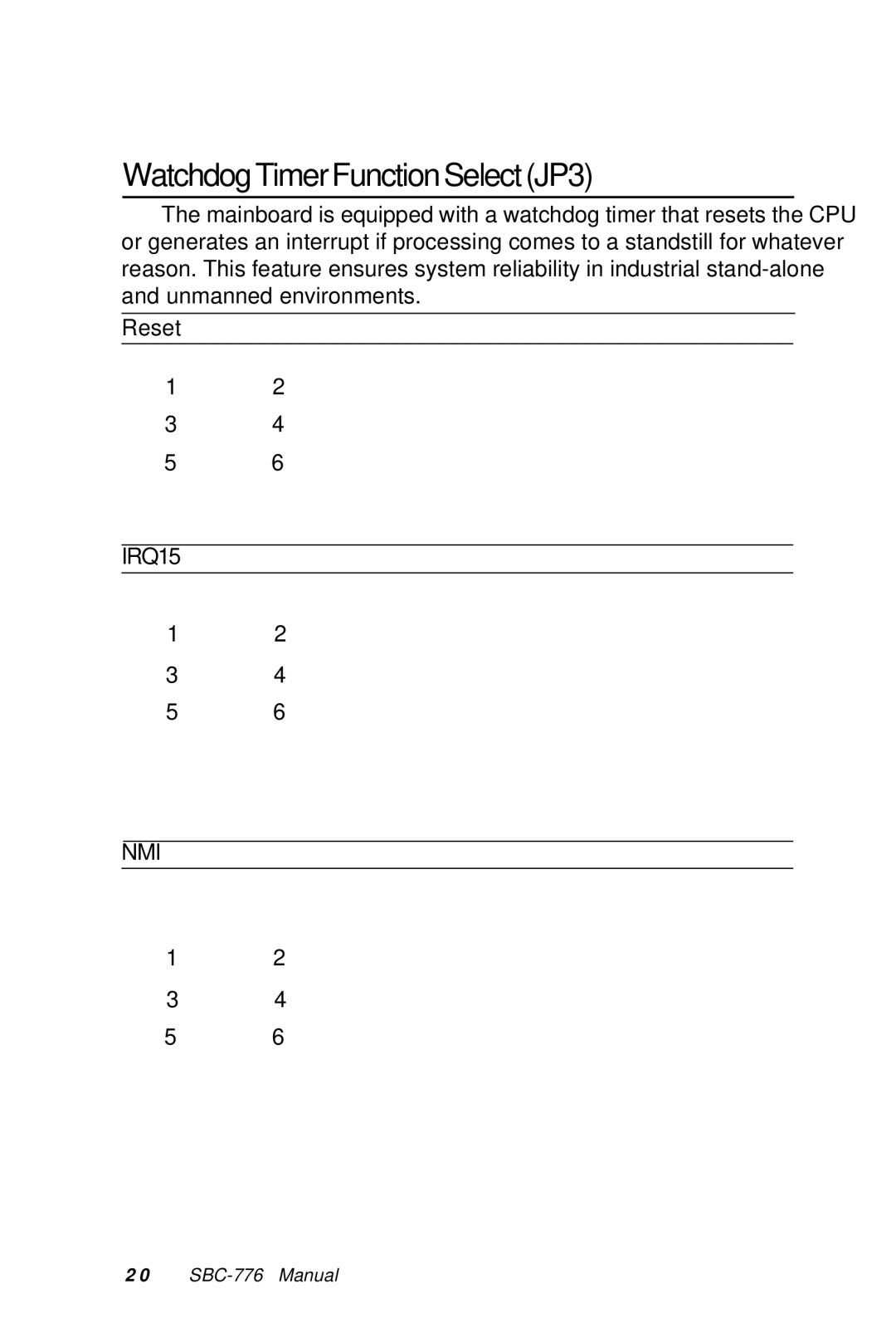 Intel SBC-776 manual WatchdogTimerFunctionSelectJP3 