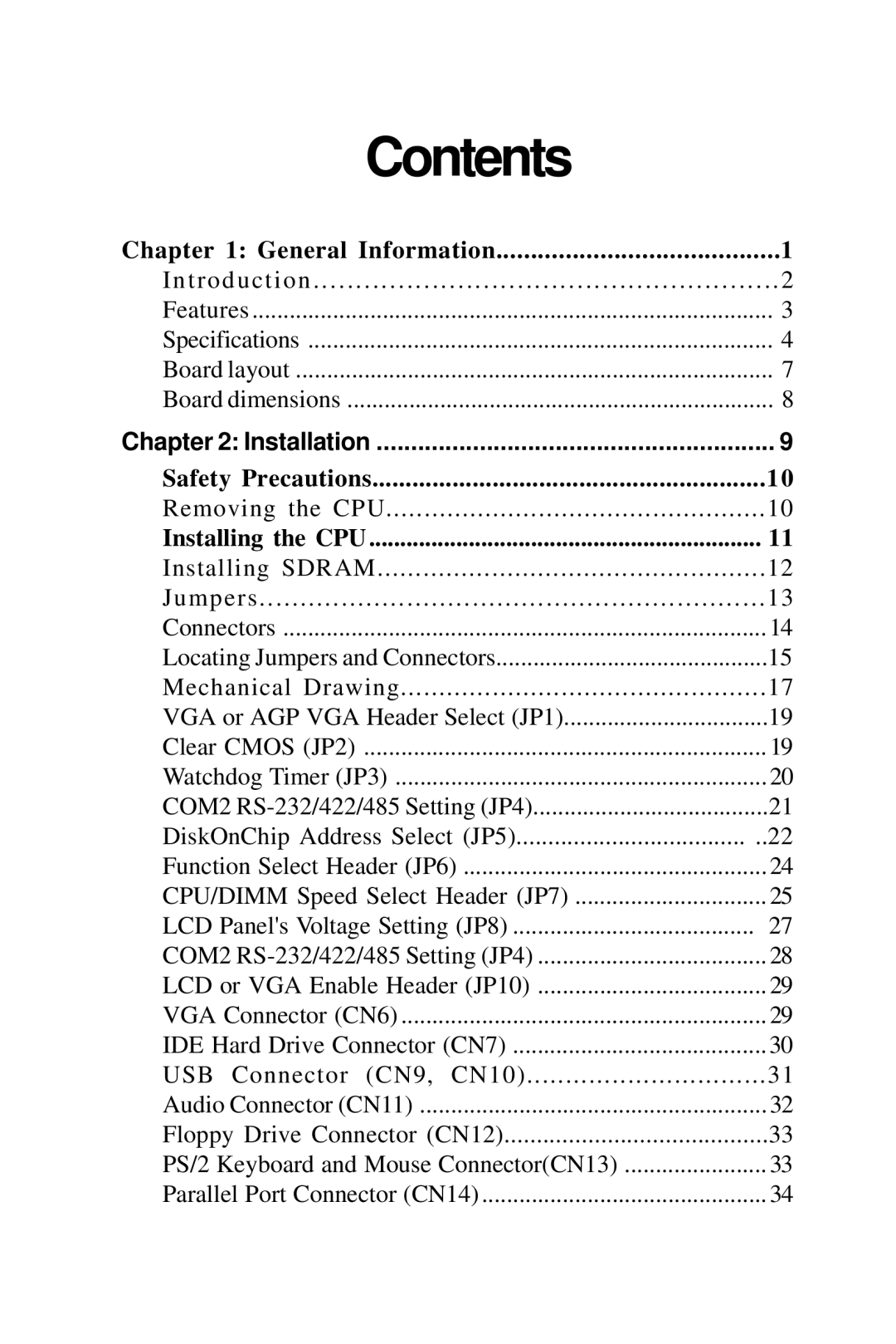 Intel SBC-776 manual Contents 