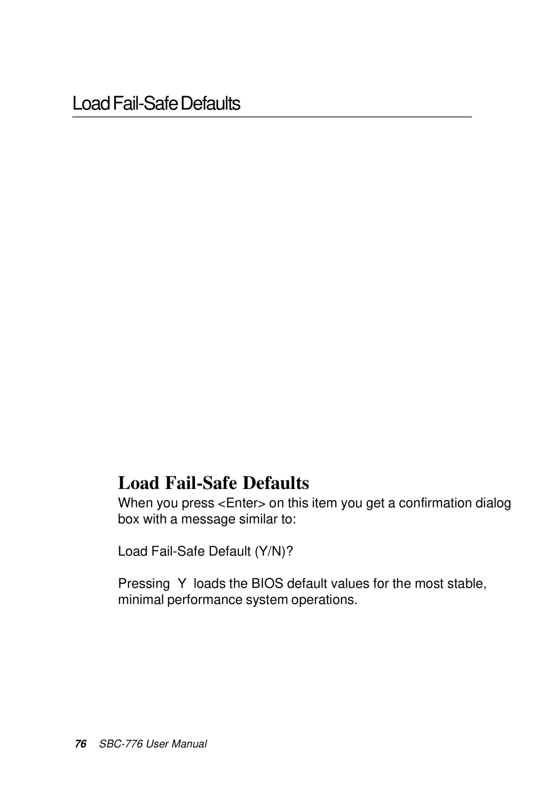 Intel SBC-776 manual LoadFail-SafeDefaults, Load Fail-Safe Defaults 