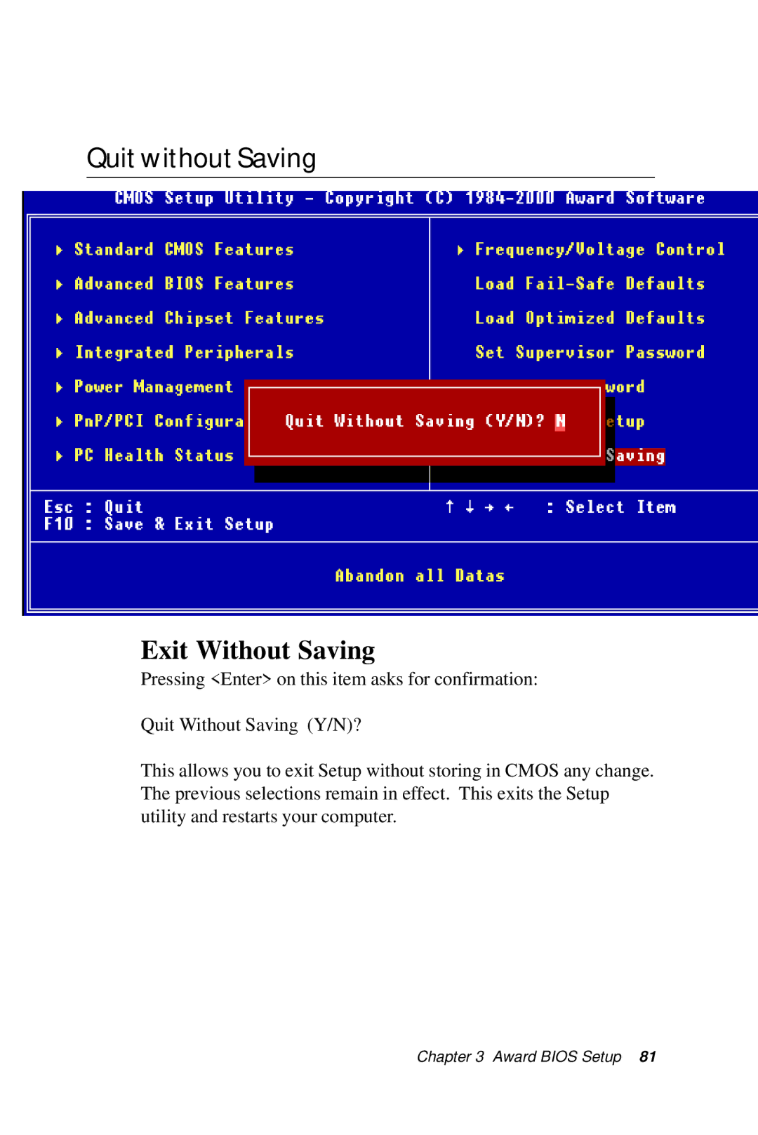 Intel SBC-776 manual QuitwithoutSaving, Exit Without Saving 