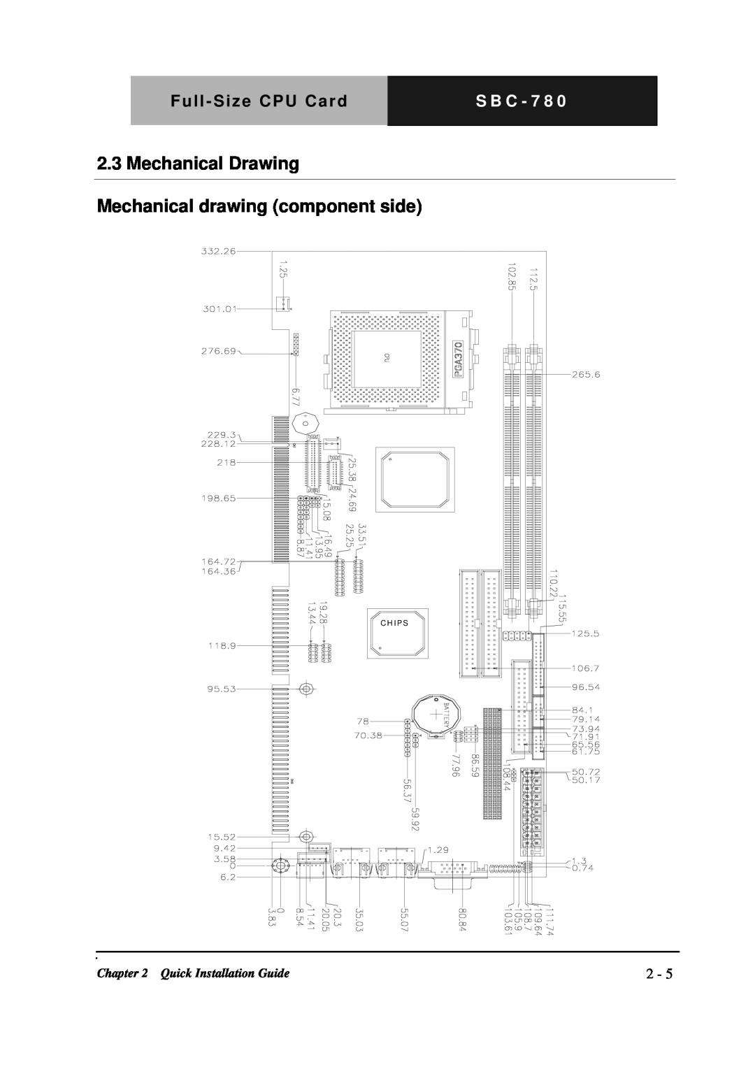 Intel SBC-780 Mechanical Drawing, Mechanical drawing component side, S B C - 7 8, Quick Installation Guide, C H I P S 