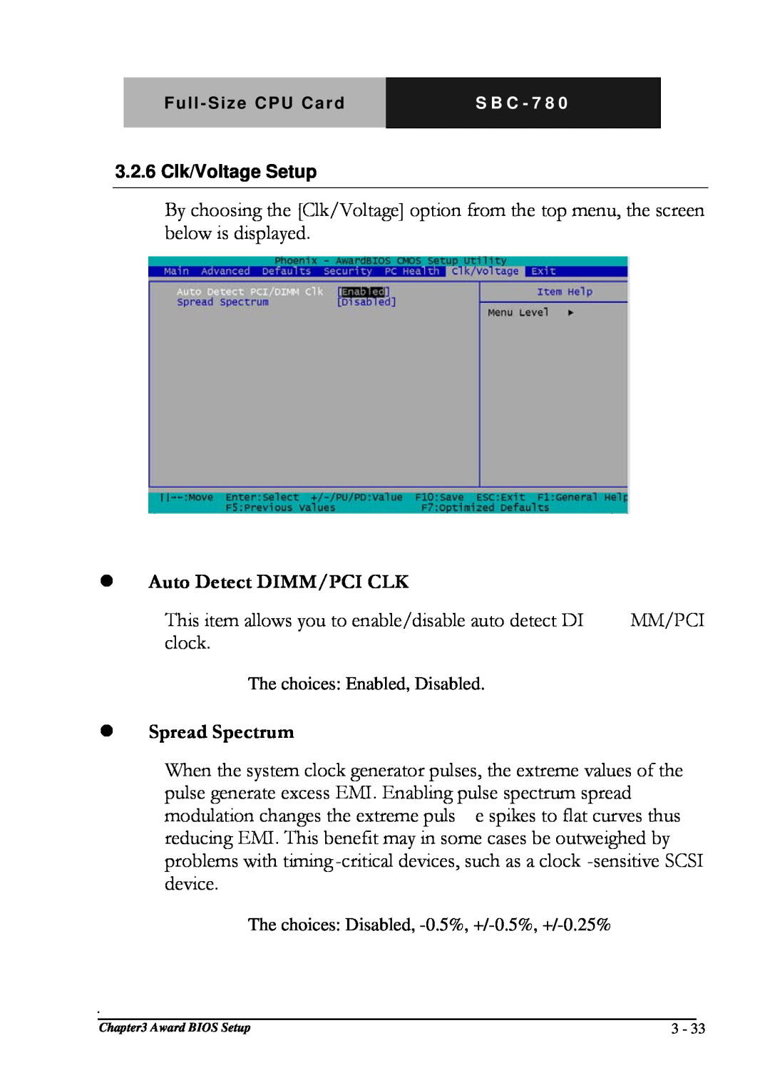 Intel SBC-780 manual  Auto Detect DIMM/PCI CLK, Spread Spectrum 
