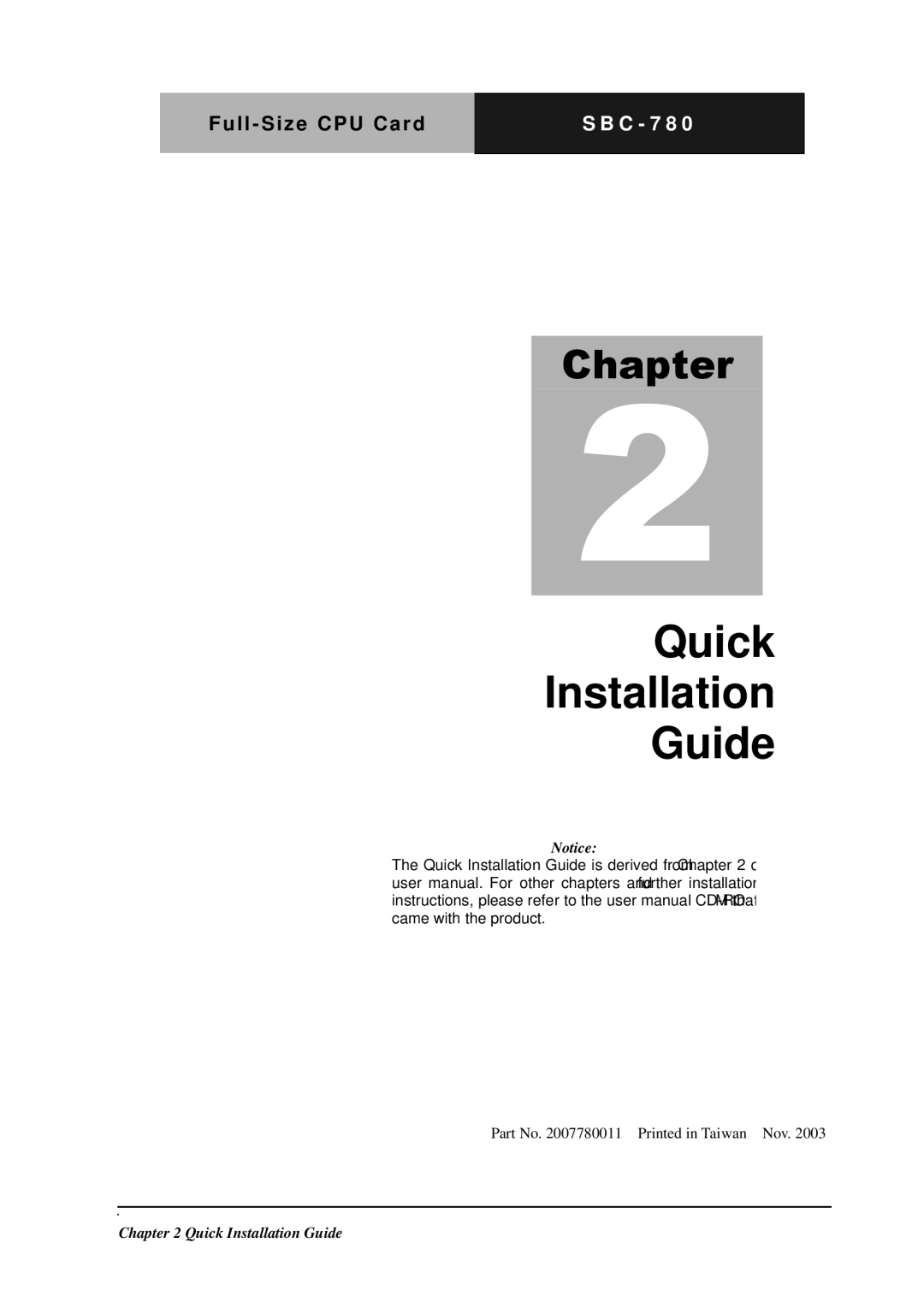 Intel SBC-780 manual Quick Installation Guide 