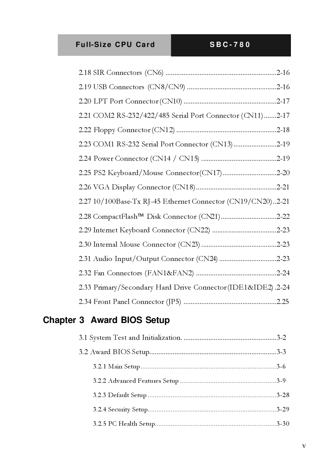 Intel SBC-780 manual Award Bios Setup 