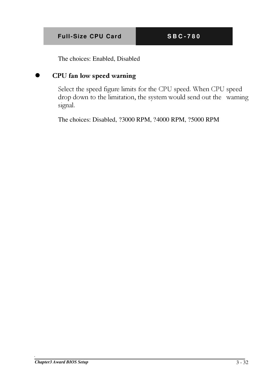 Intel SBC-780 manual  CPU fan low speed warning 