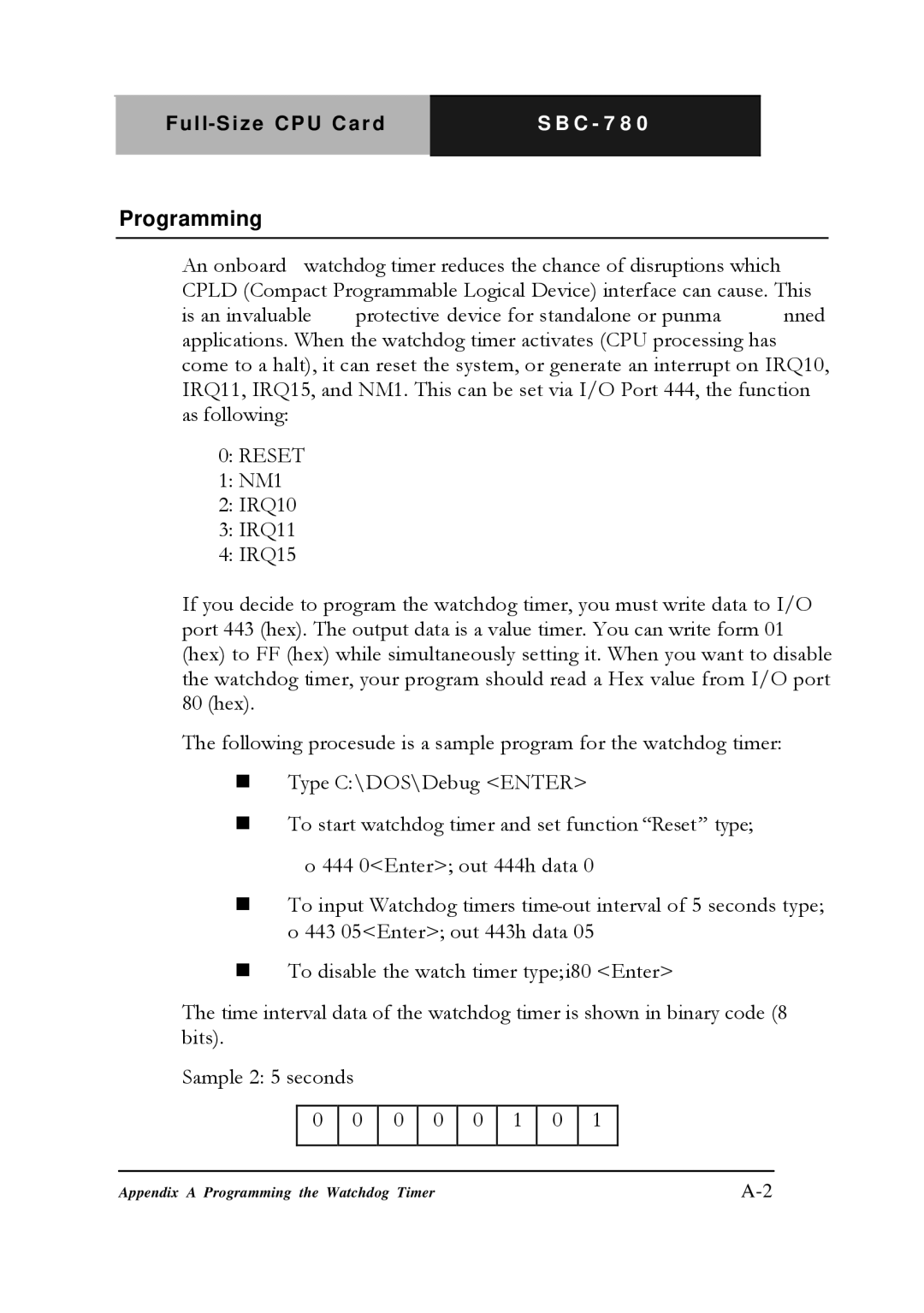 Intel SBC-780 manual Programming, Reset 