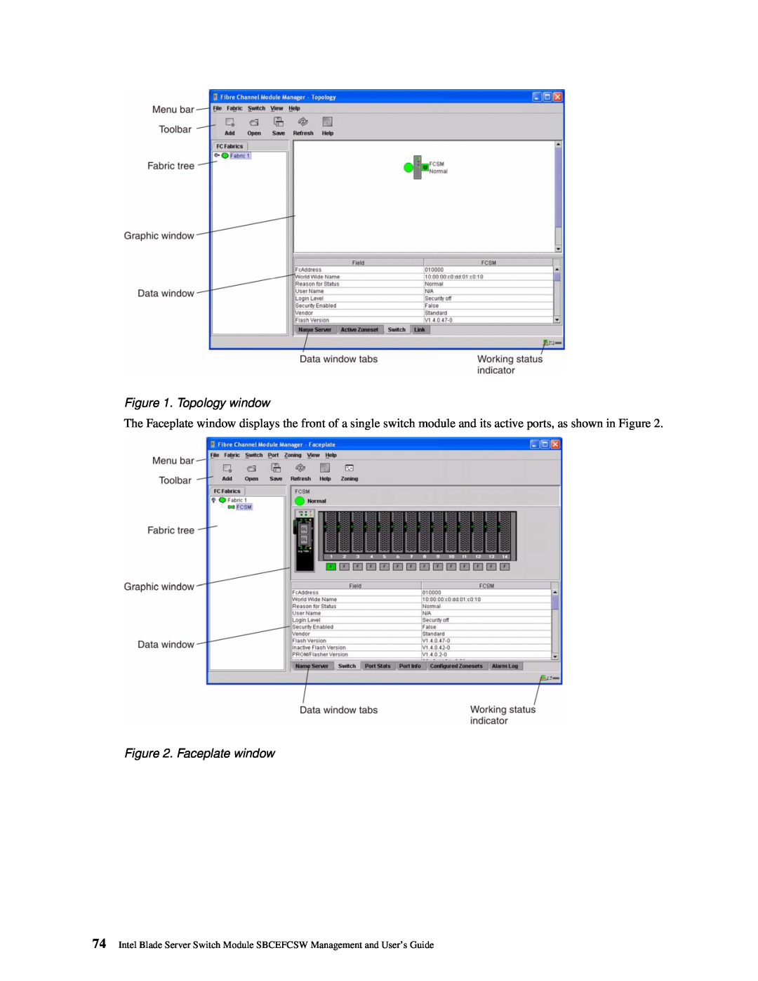 Intel SBCEFCSW manual Topology window, Faceplate window 