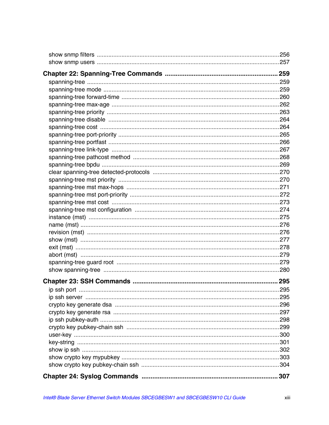 Intel SBCEGBESW10 CLI manual Spanning-Tree Commands 