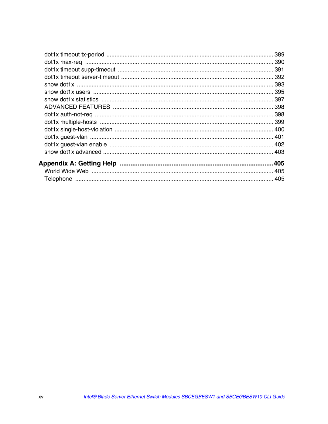 Intel SBCEGBESW10 CLI manual Appendix a Getting Help 405 