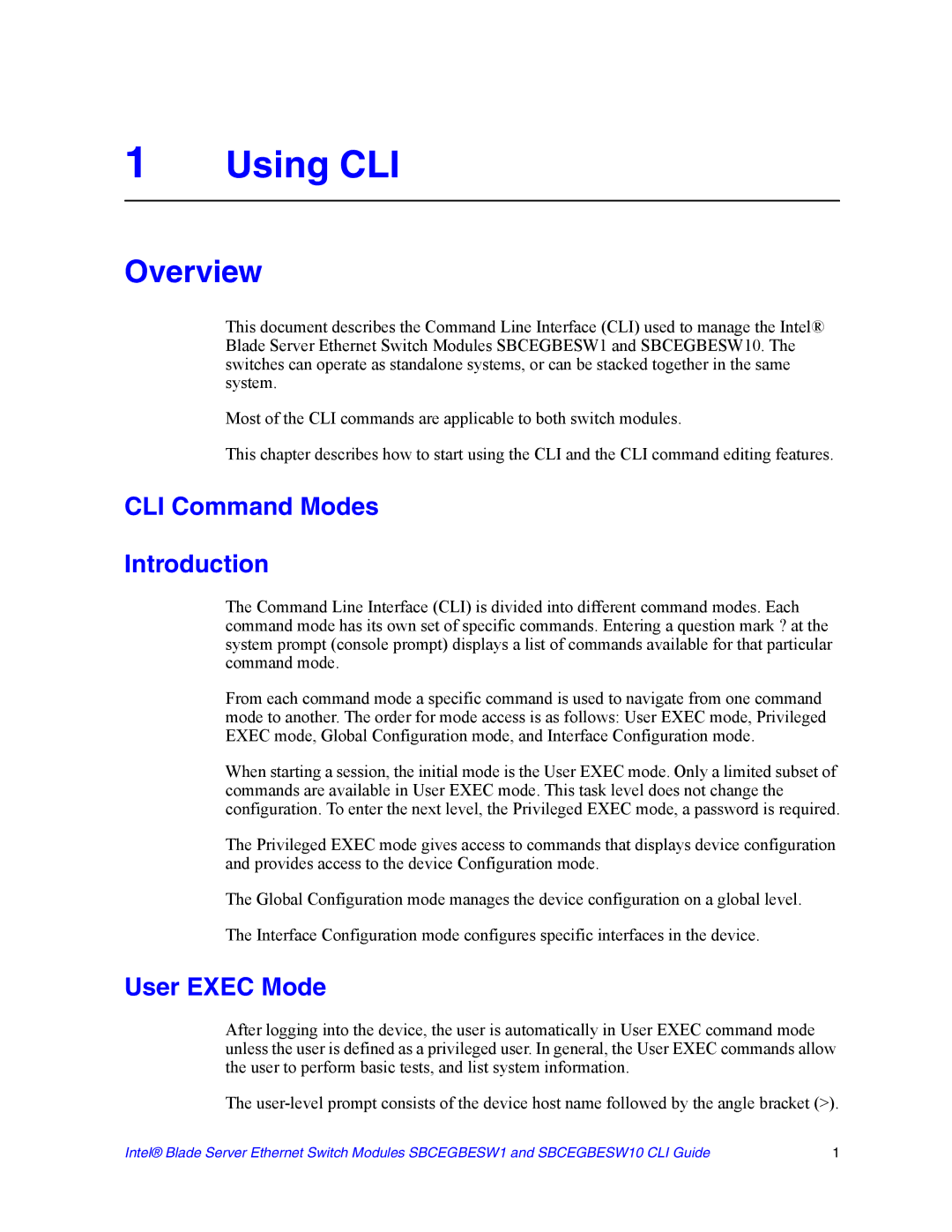 Intel SBCEGBESW10 CLI manual Using CLI, Overview 