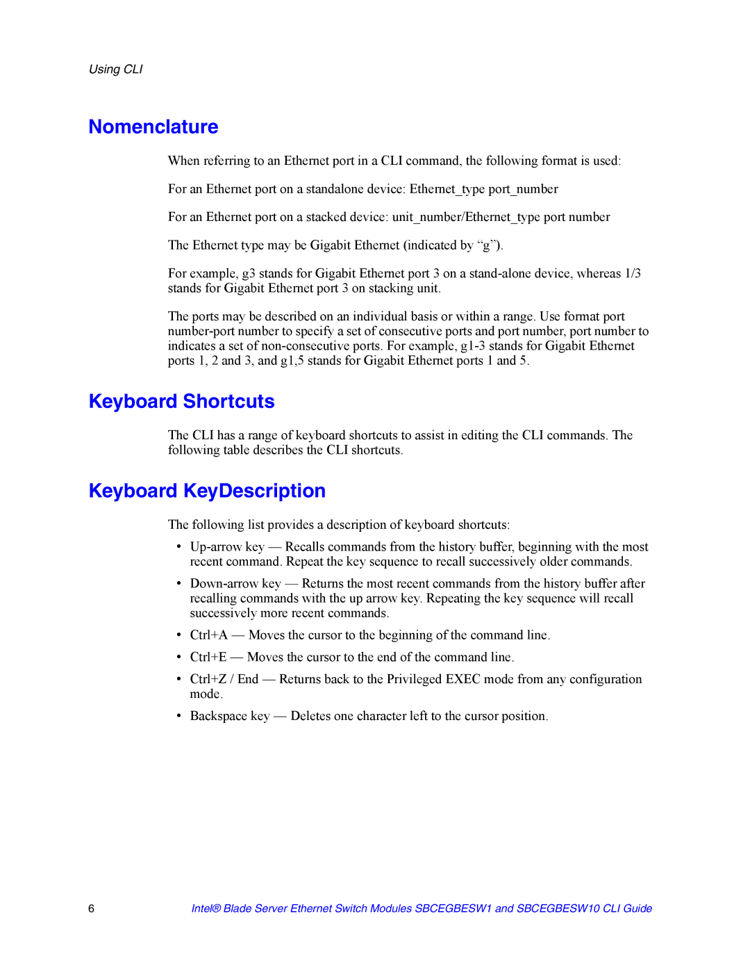 Intel SBCEGBESW10 CLI manual Nomenclature 